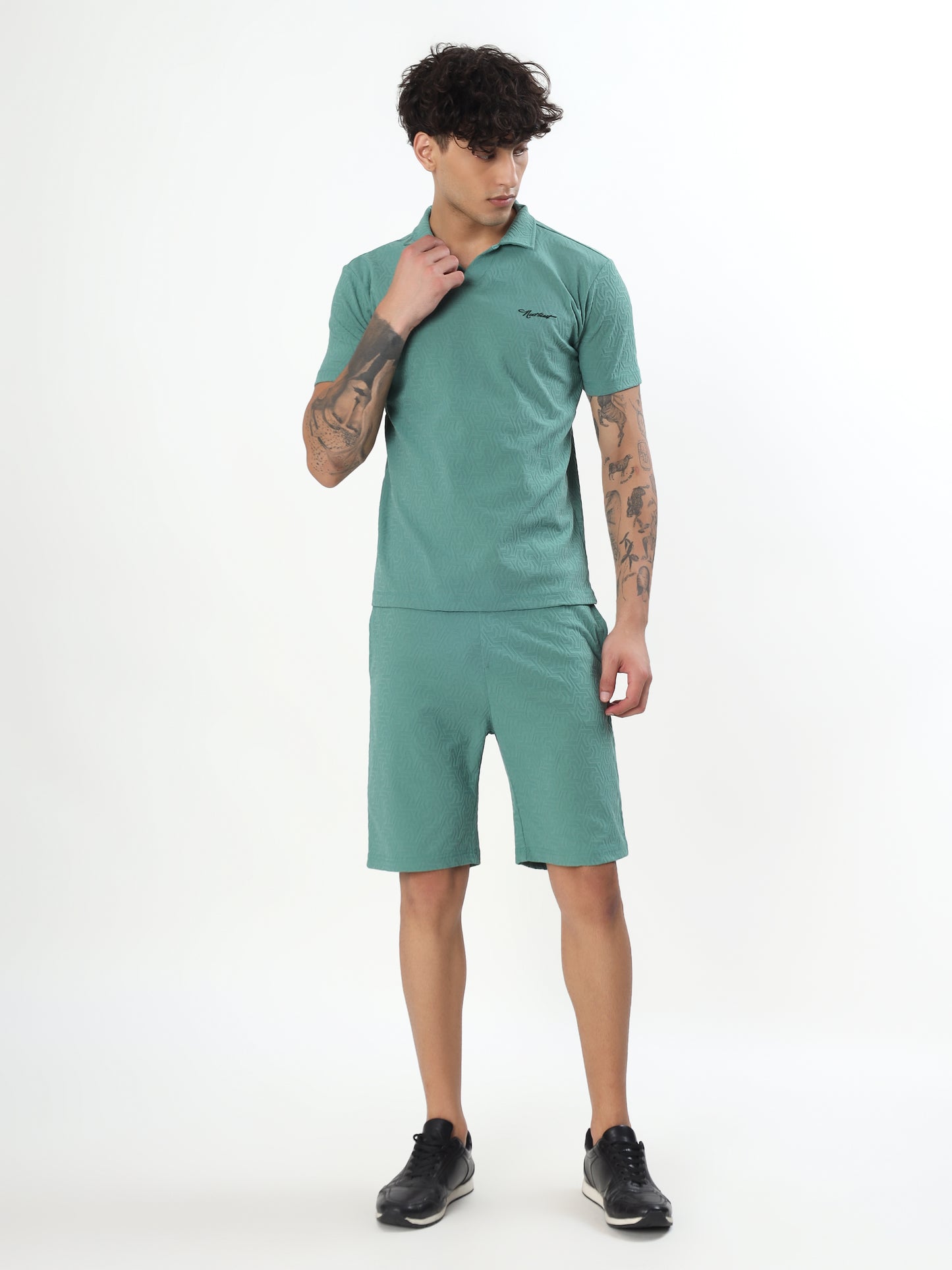 SAGE GREEN JACQUARD POLO CO-ORD SET