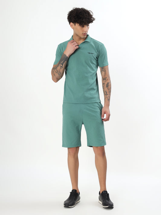SAGE GREEN JACQUARD POLO CO-ORD SET
