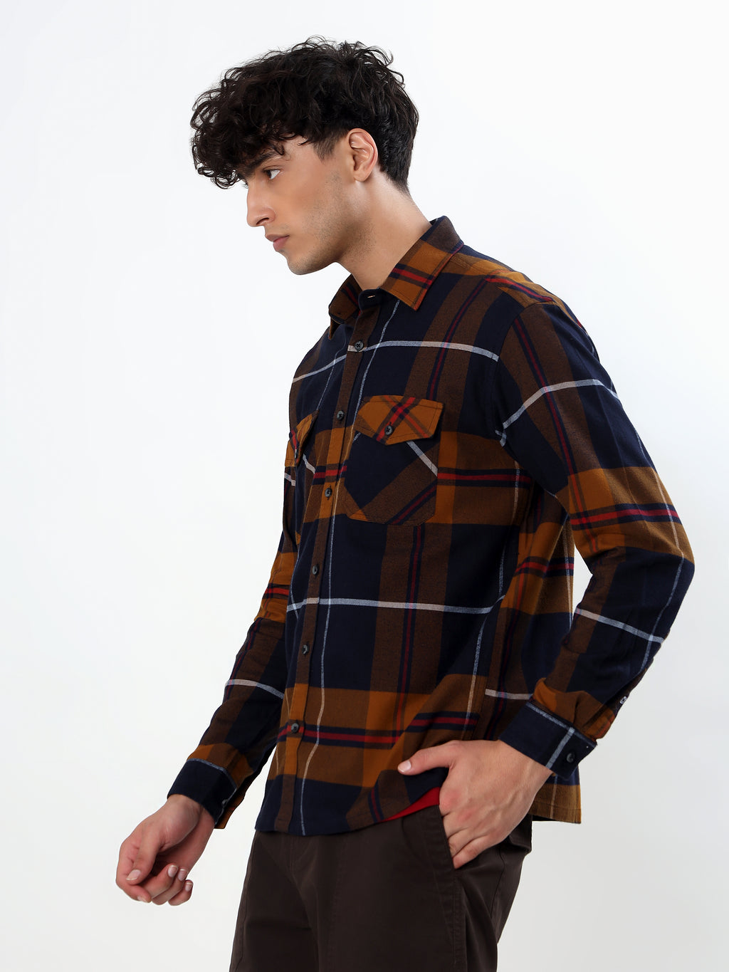 NAVY BLUE AND MUSTARD TARTAN