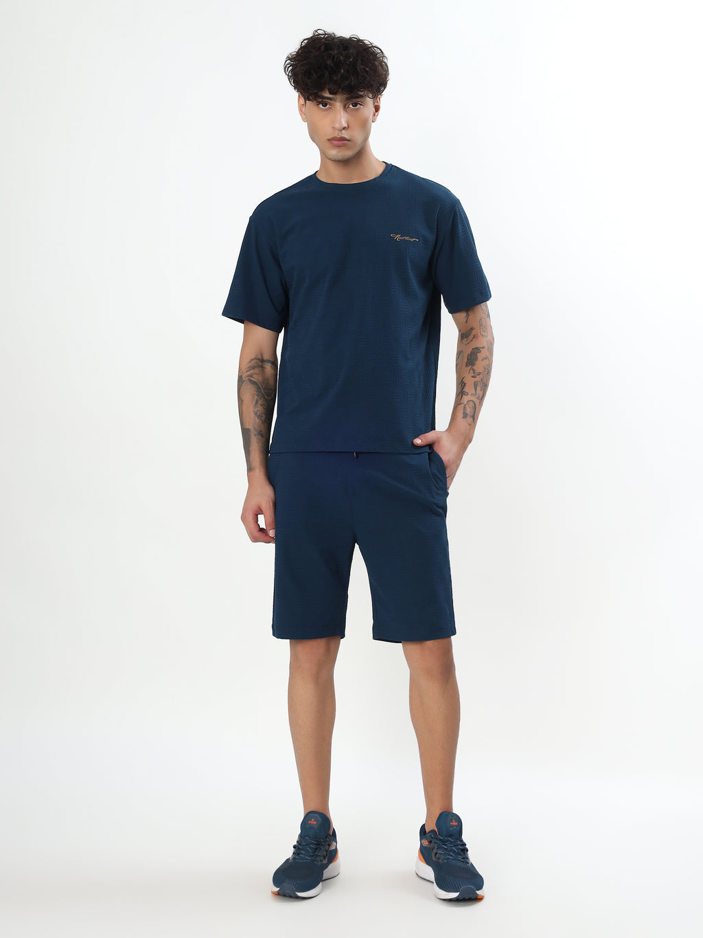 NAVY BLUE JACQUARD TEXTURED CO-ORD SET