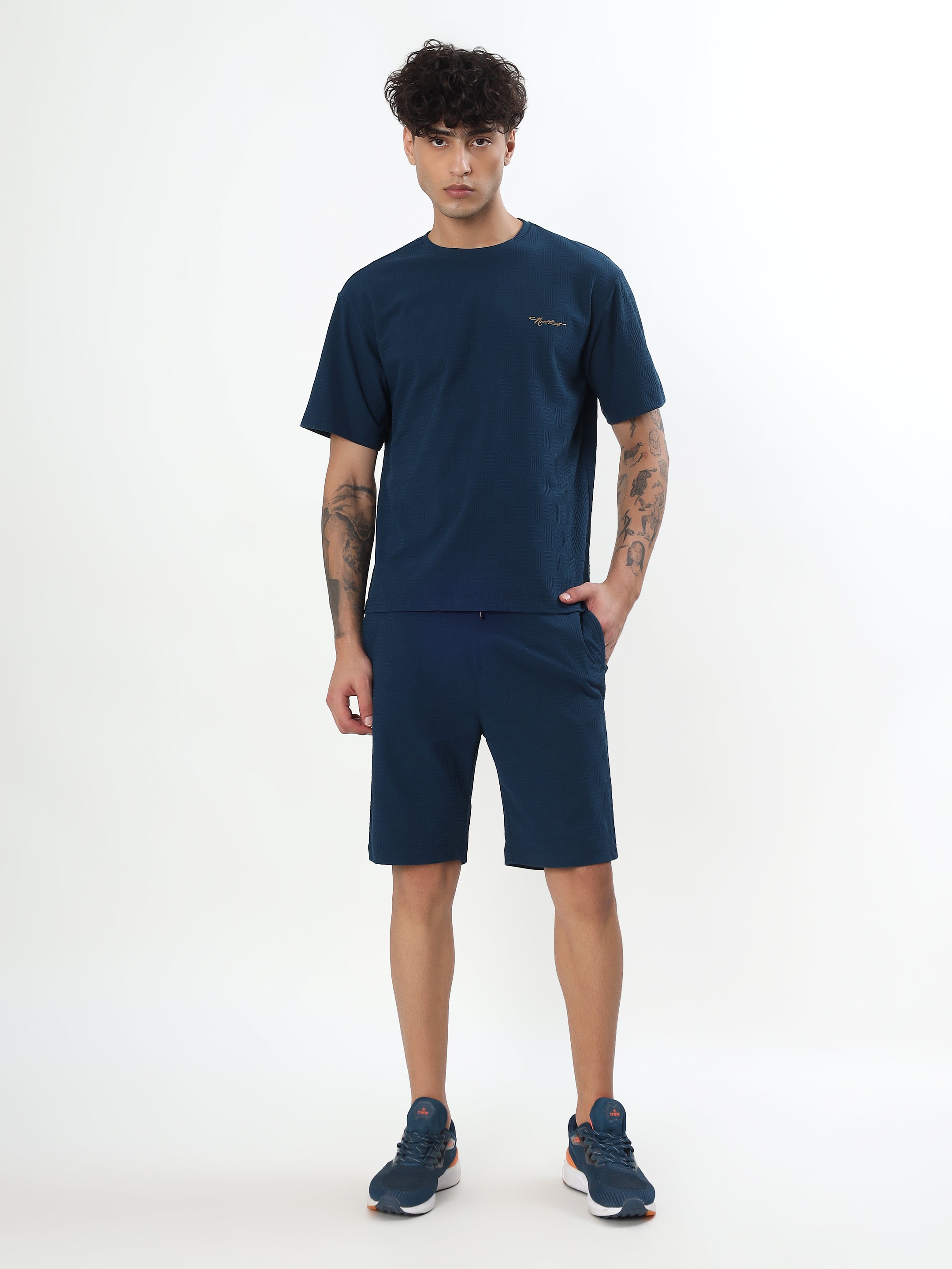 NAVY BLUE JACQUARD TEXTURED CO-ORD SET