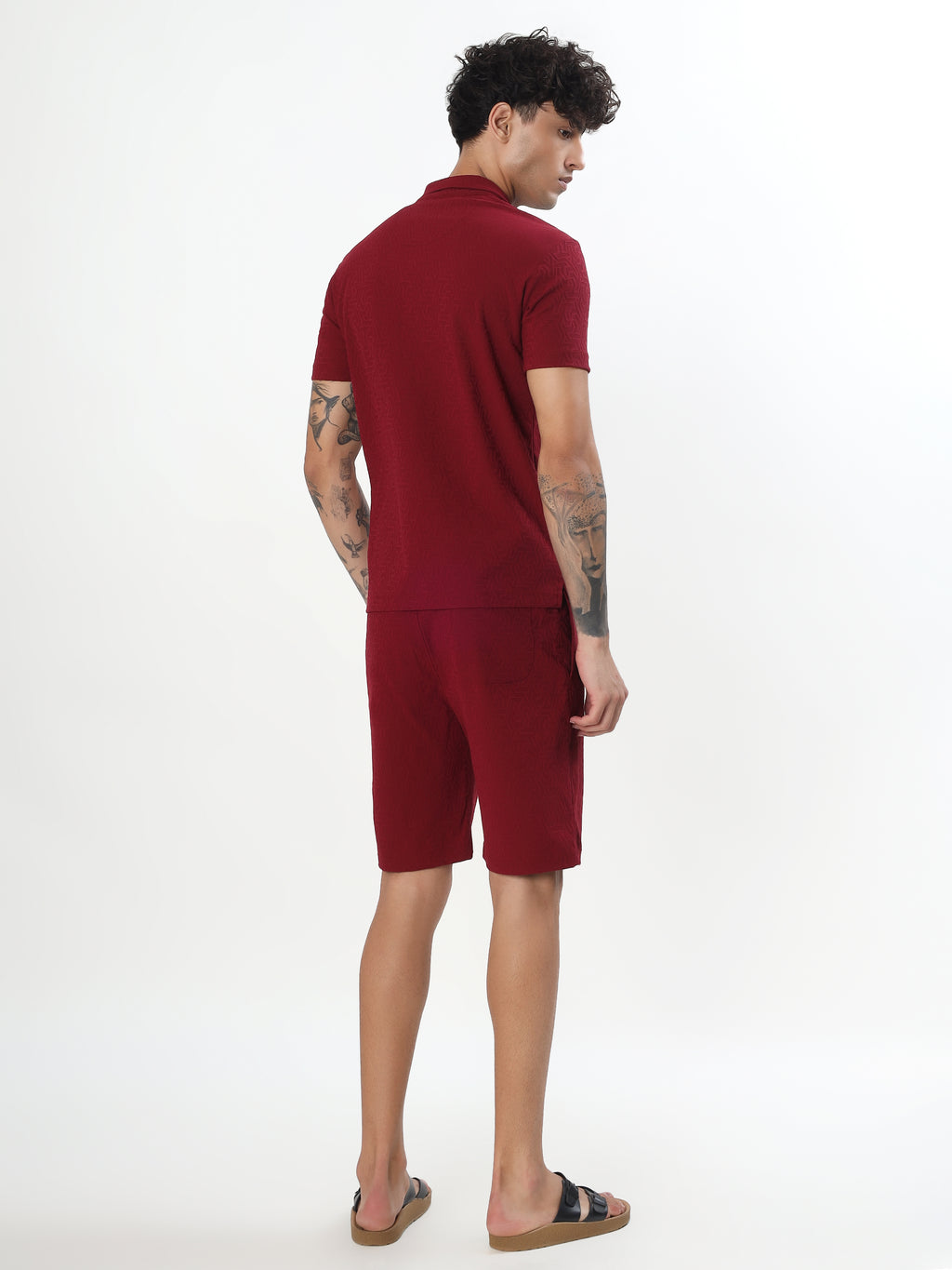WINE RED JACQUARD POLO CO-ORD SET