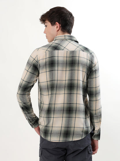 CREAM & SAGE GREEN PLAID CHECK FULL SLEEVE SHIRT