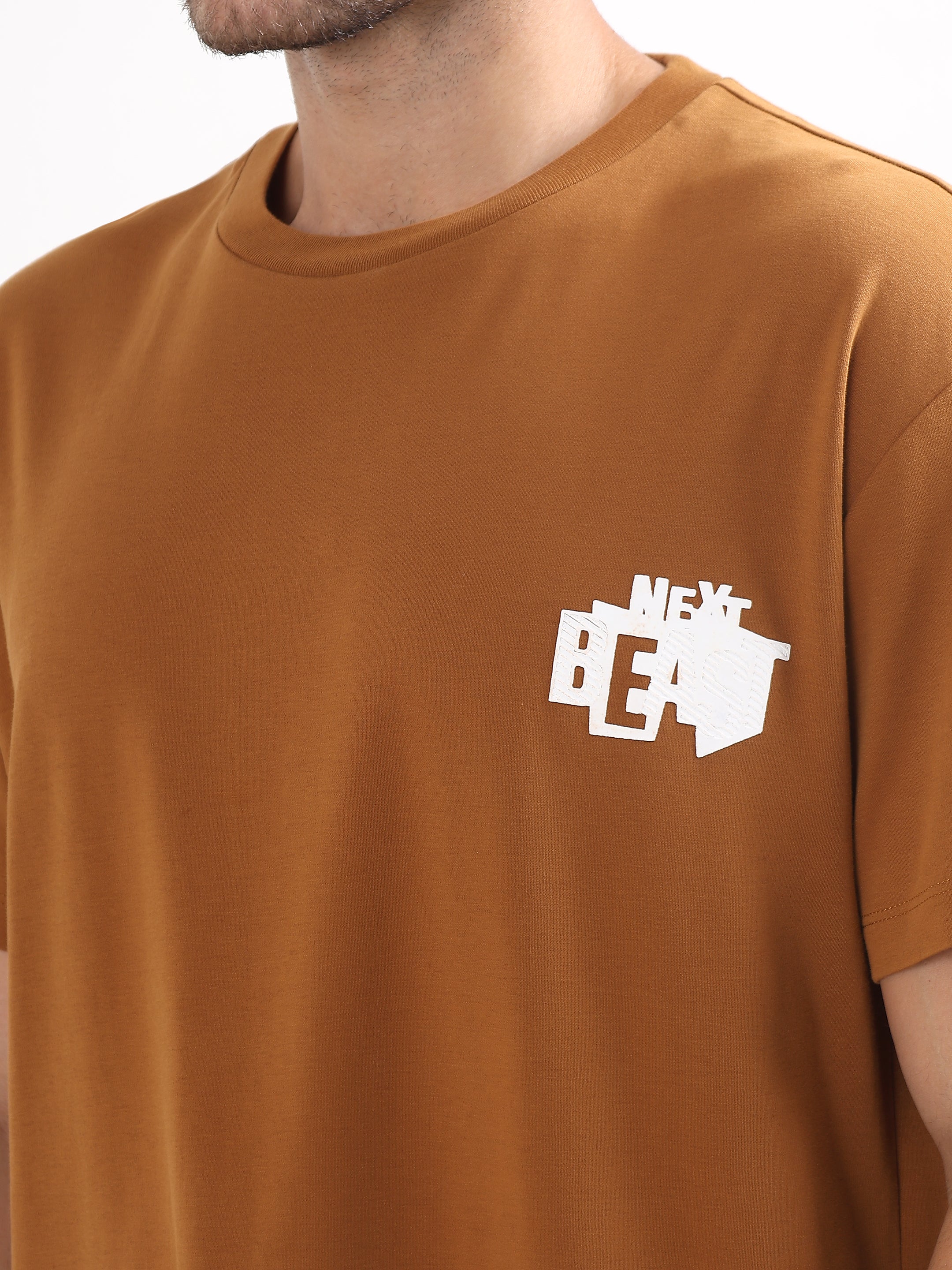 MUSTARD BROWN BEAST GRAPHIC OVERSIZED T-SHIRT