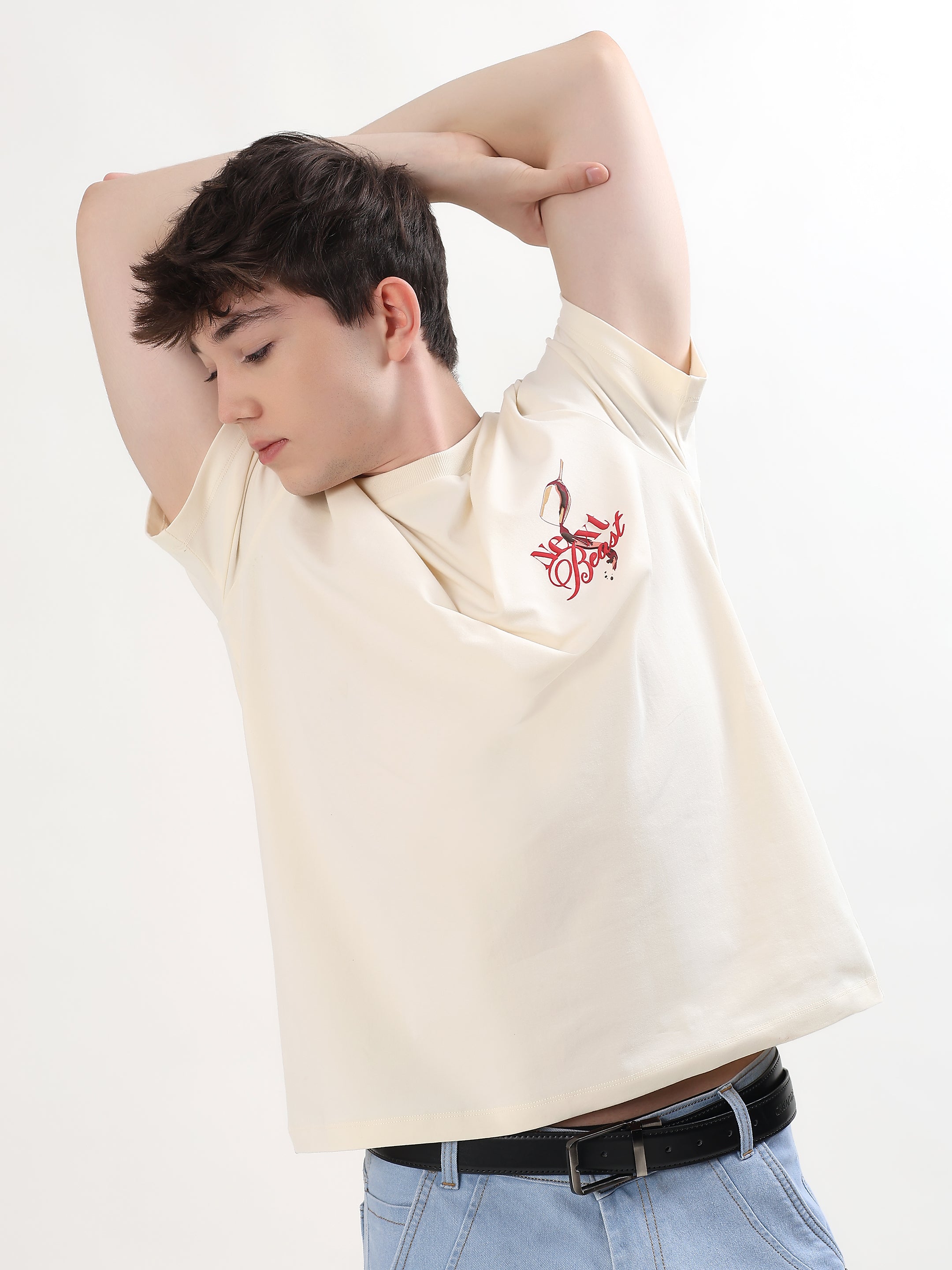 "LIFE IS SHORT GET DRUNK" GRAPHIC PRINTED OVERSIZED T-SHIRT