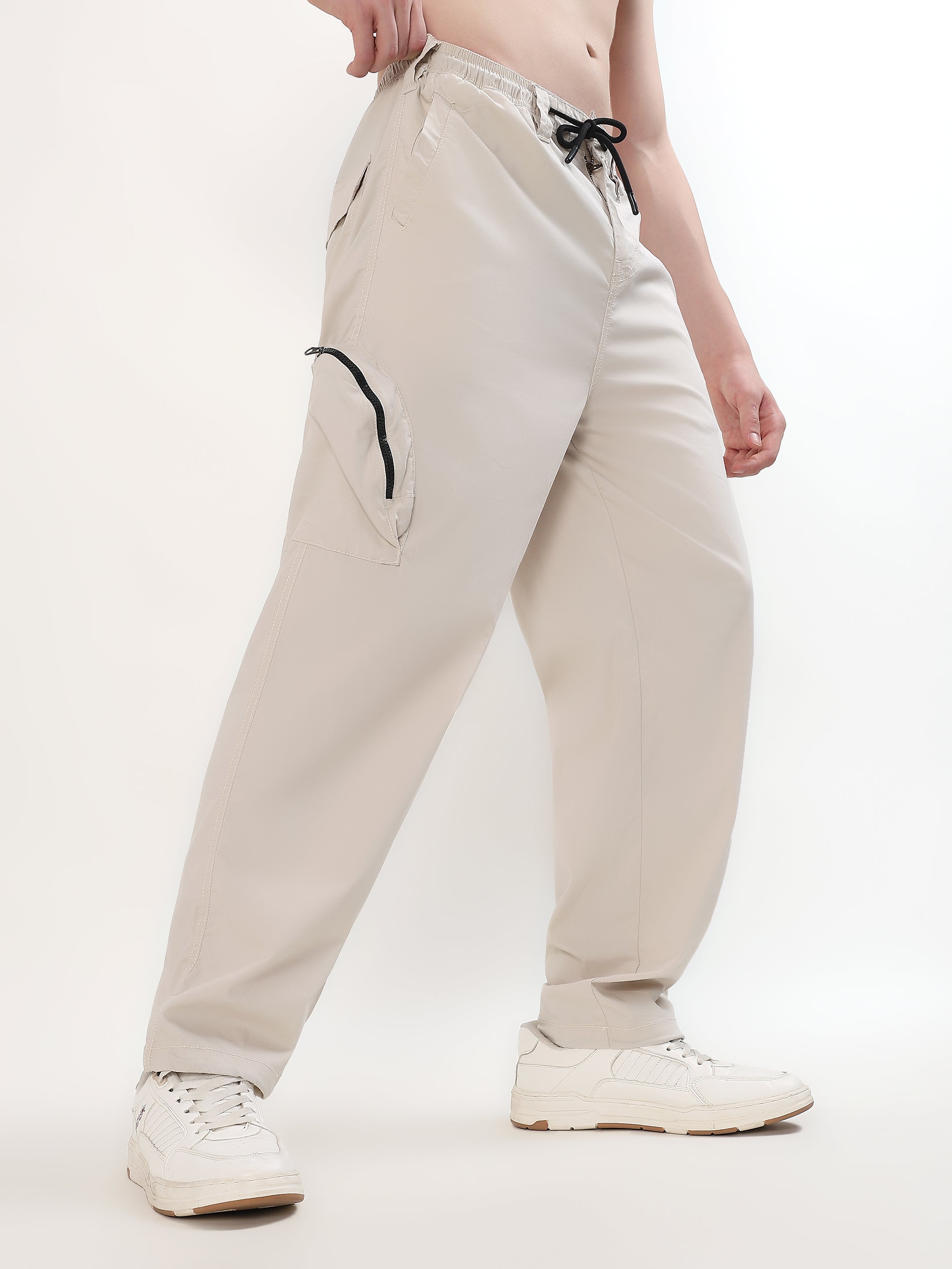 OFF WHITE UTILITY CARGO TROUSERS (MULTIPLE FUNCTIONAL POCKETS)