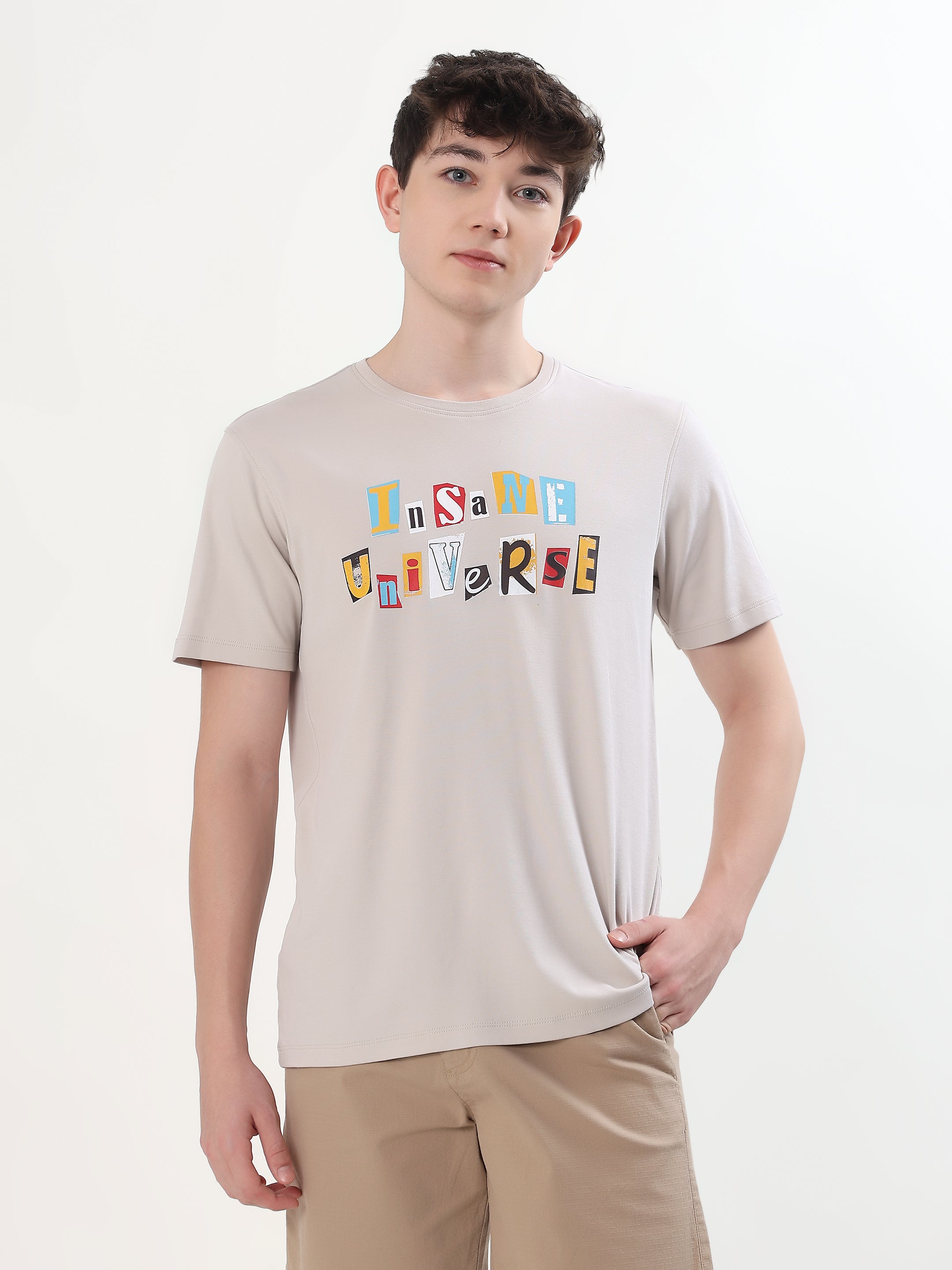 LIGHT GREY INSANE UNIVERSE GRAPHIC T-SHIRT