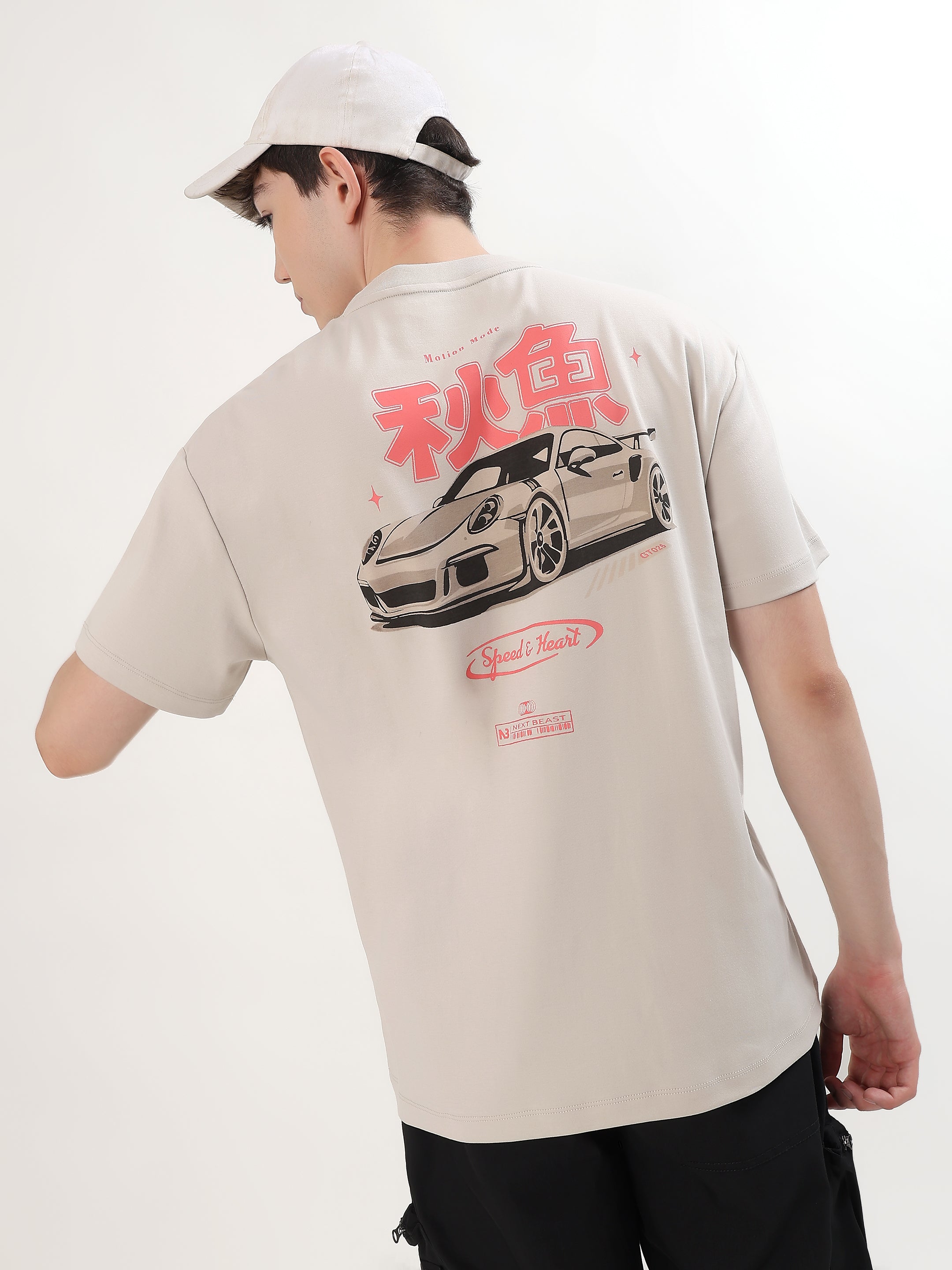 "MOTION MODE SPORTS CAR" GRAPHIC PRINTED OVERSIZED T-SHIRT