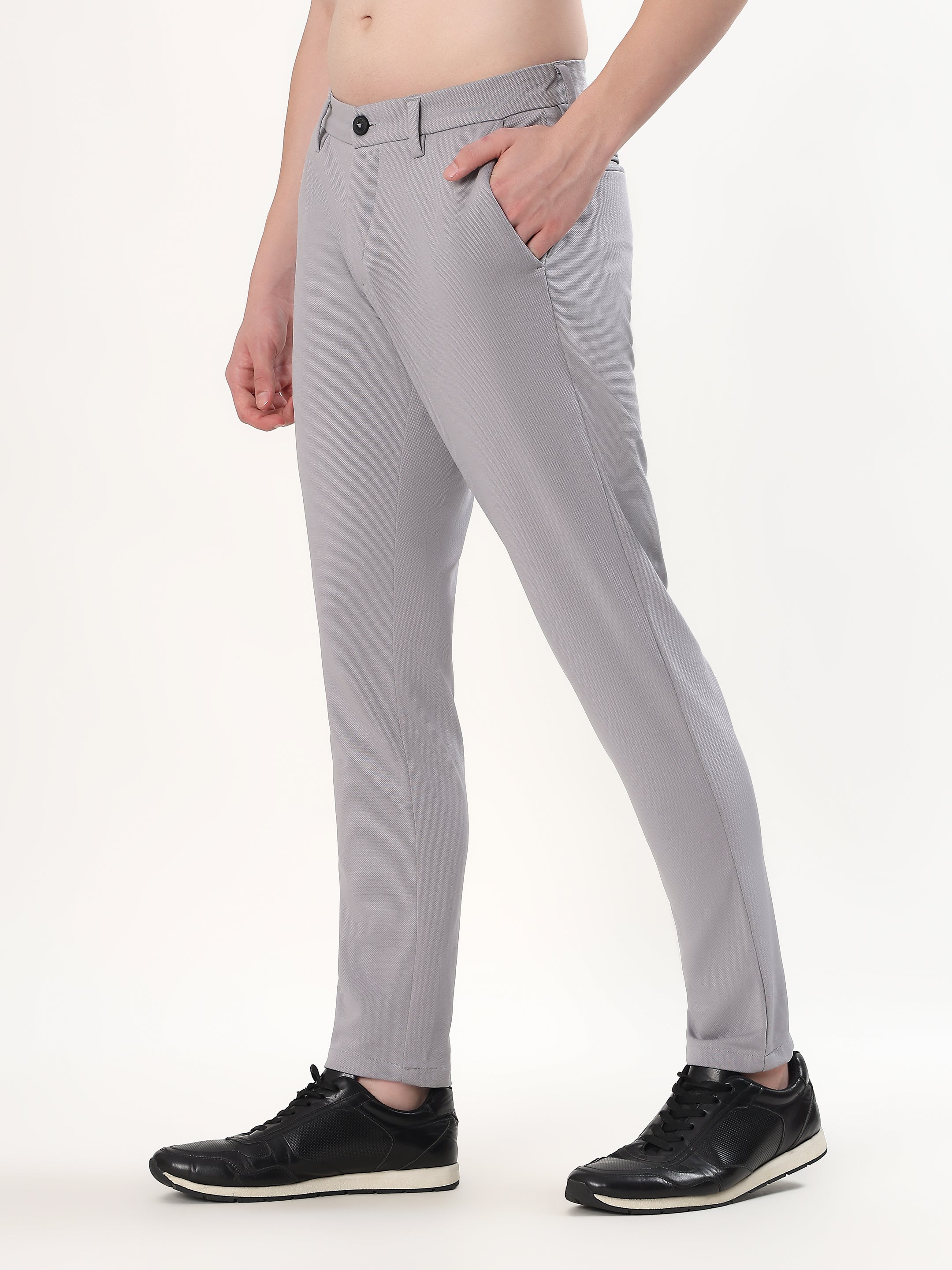 MEN'S LIGHT GREY TEXTURED SLIM FIT CHINOS