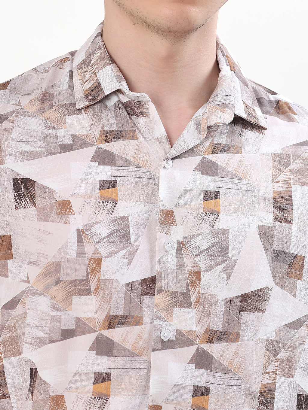 OFF-WHITE, BEIGE, TAUPE & BROWN ABSTRACT GEOMETRIC PRINT
