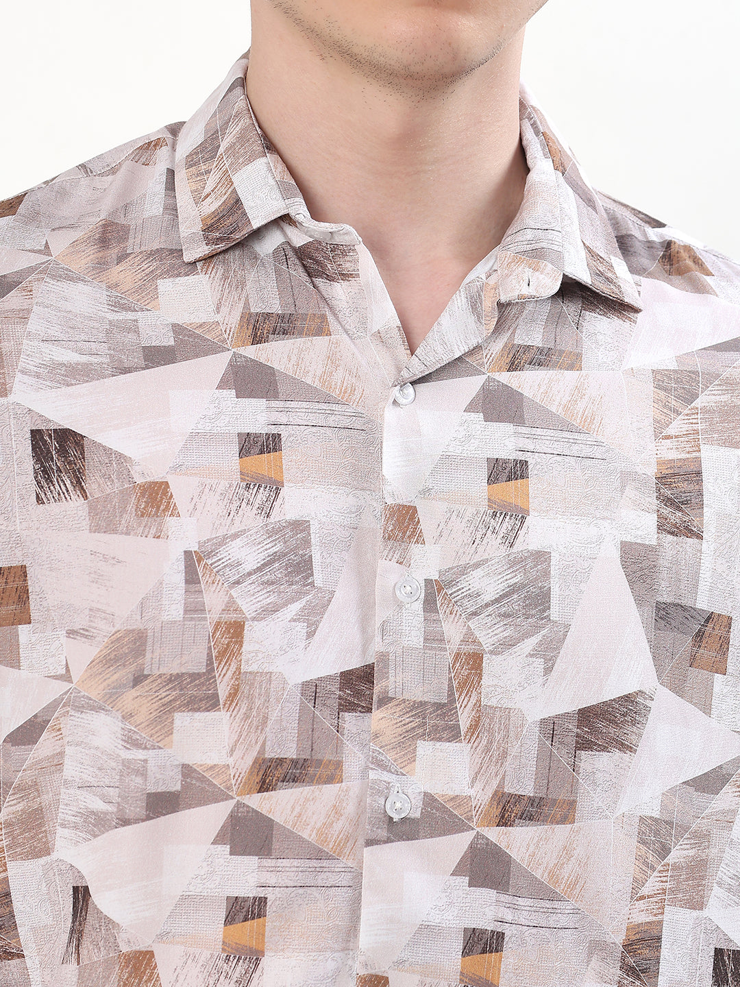 OFF-WHITE, BEIGE, TAUPE & BROWN ABSTRACT GEOMETRIC PRINT