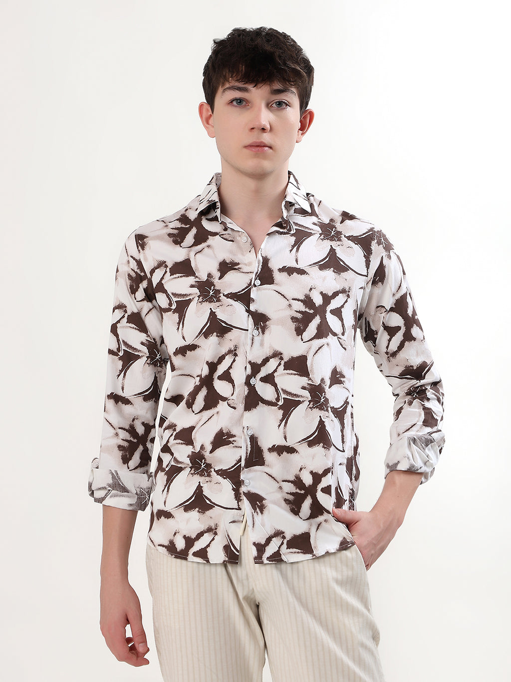 IVORY & MOCHA BROWN FLORAL PRINT