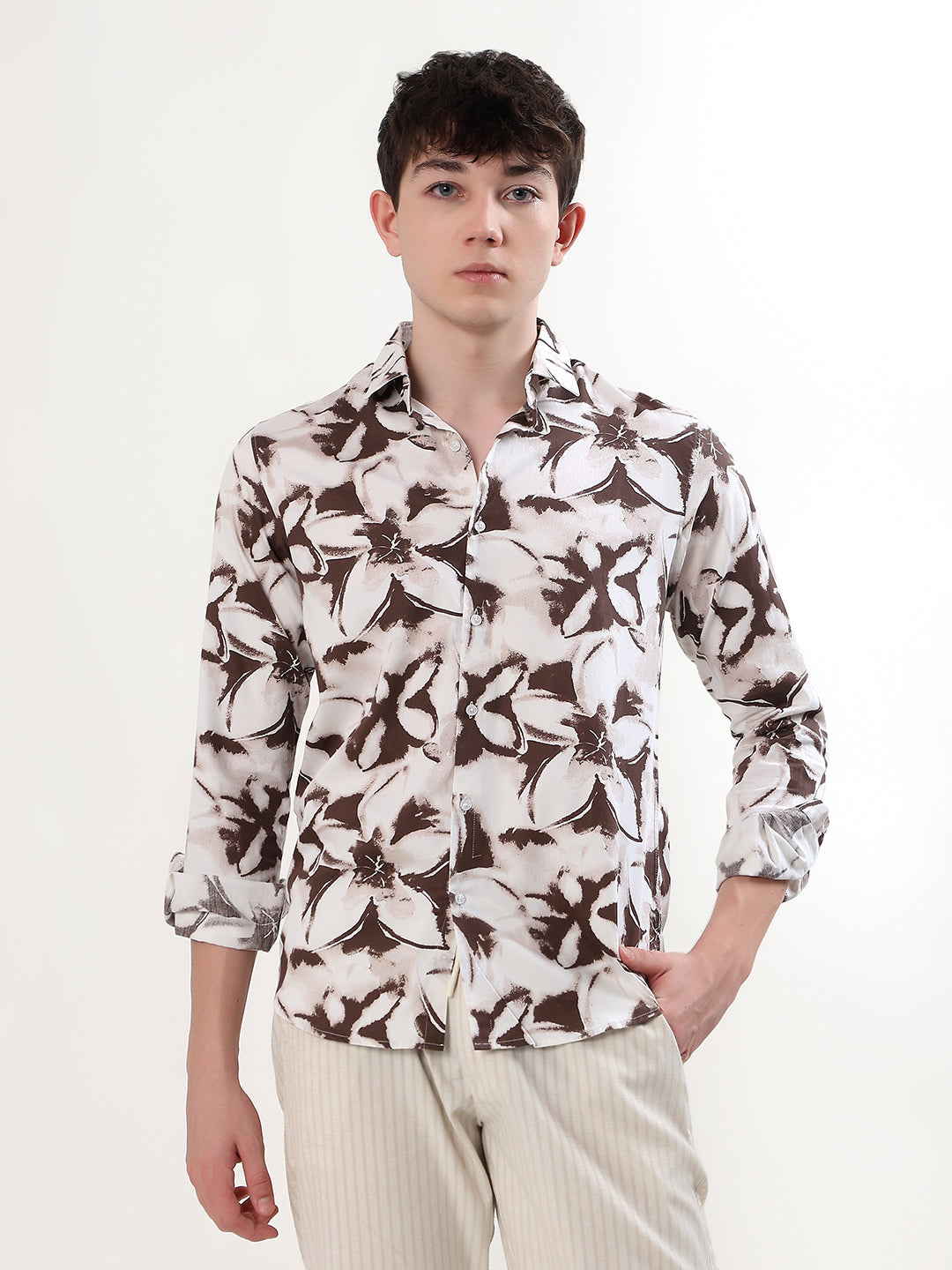 IVORY & MOCHA BROWN FLORAL PRINT