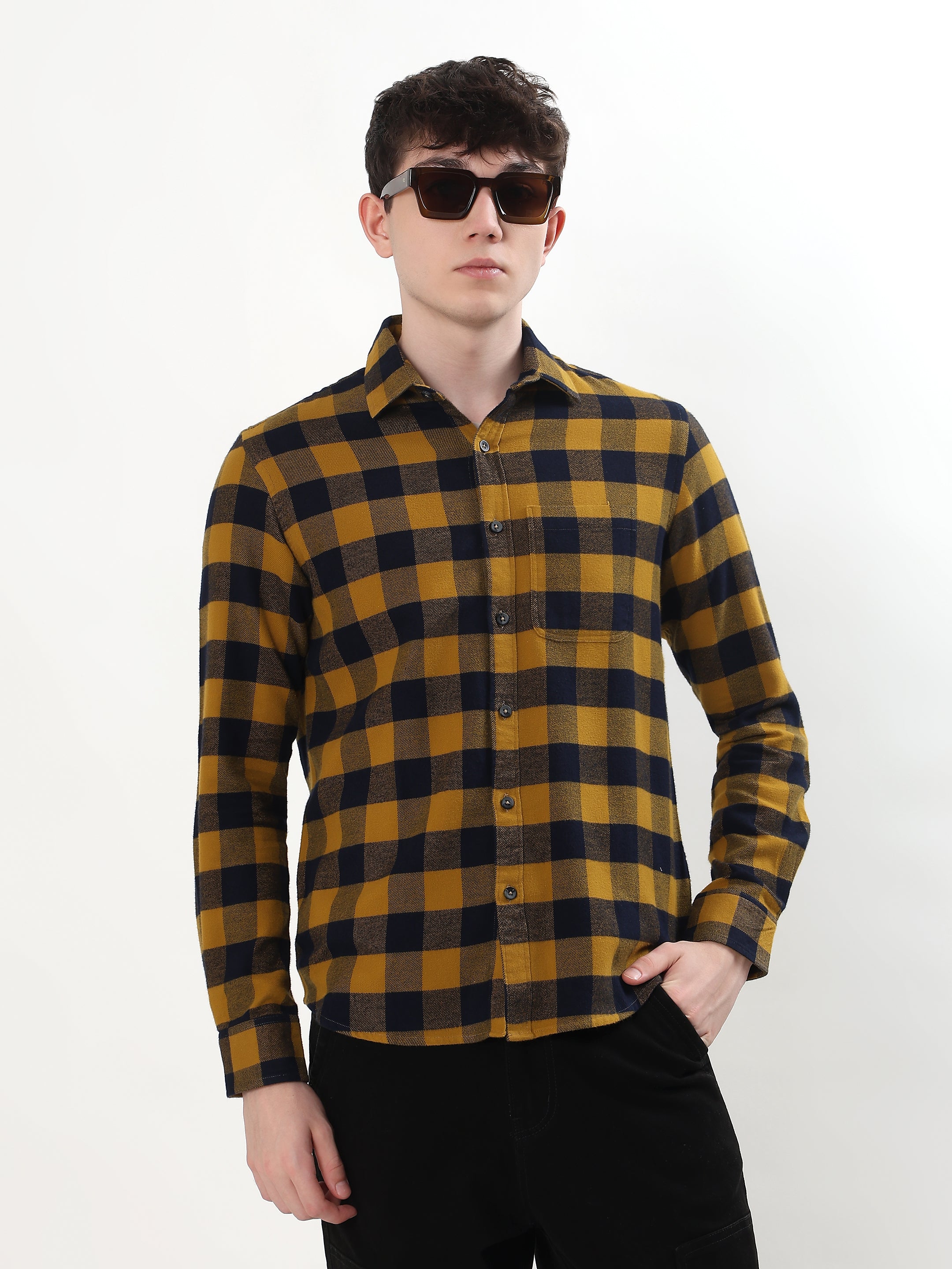 MUSTARD YELLOW AND BLACK BUFFALO CHECKED