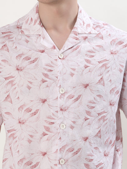 BLUSH PINK & WHITE TROPICAL FLORAL HALF SLEEVE RESORT SHIRT
