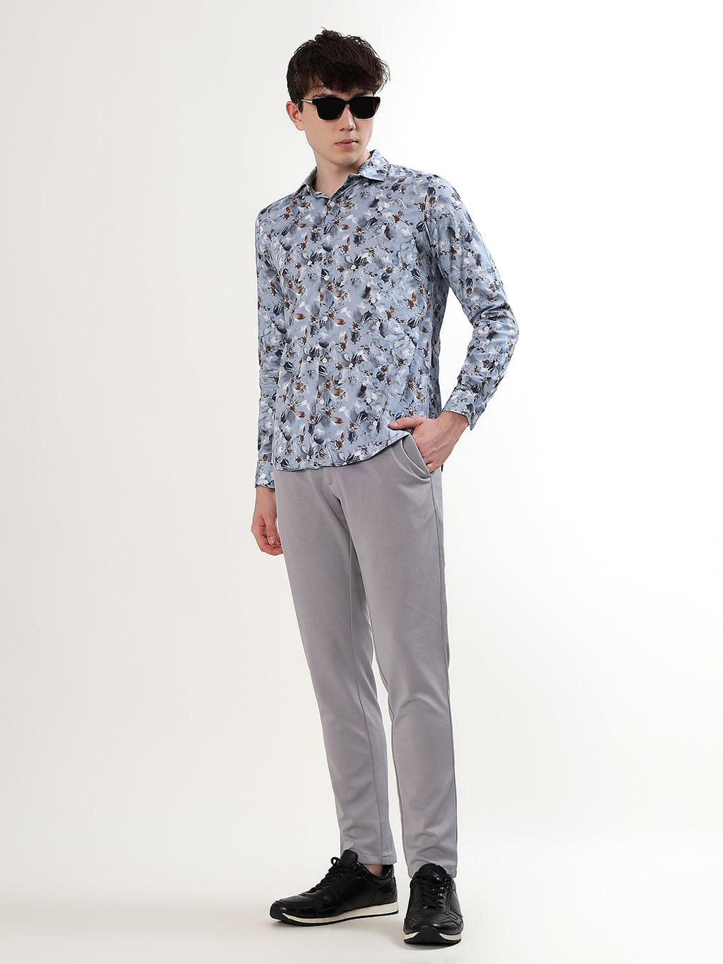 BLUE ABSTRACT FLORAL CASUAL SHIRT