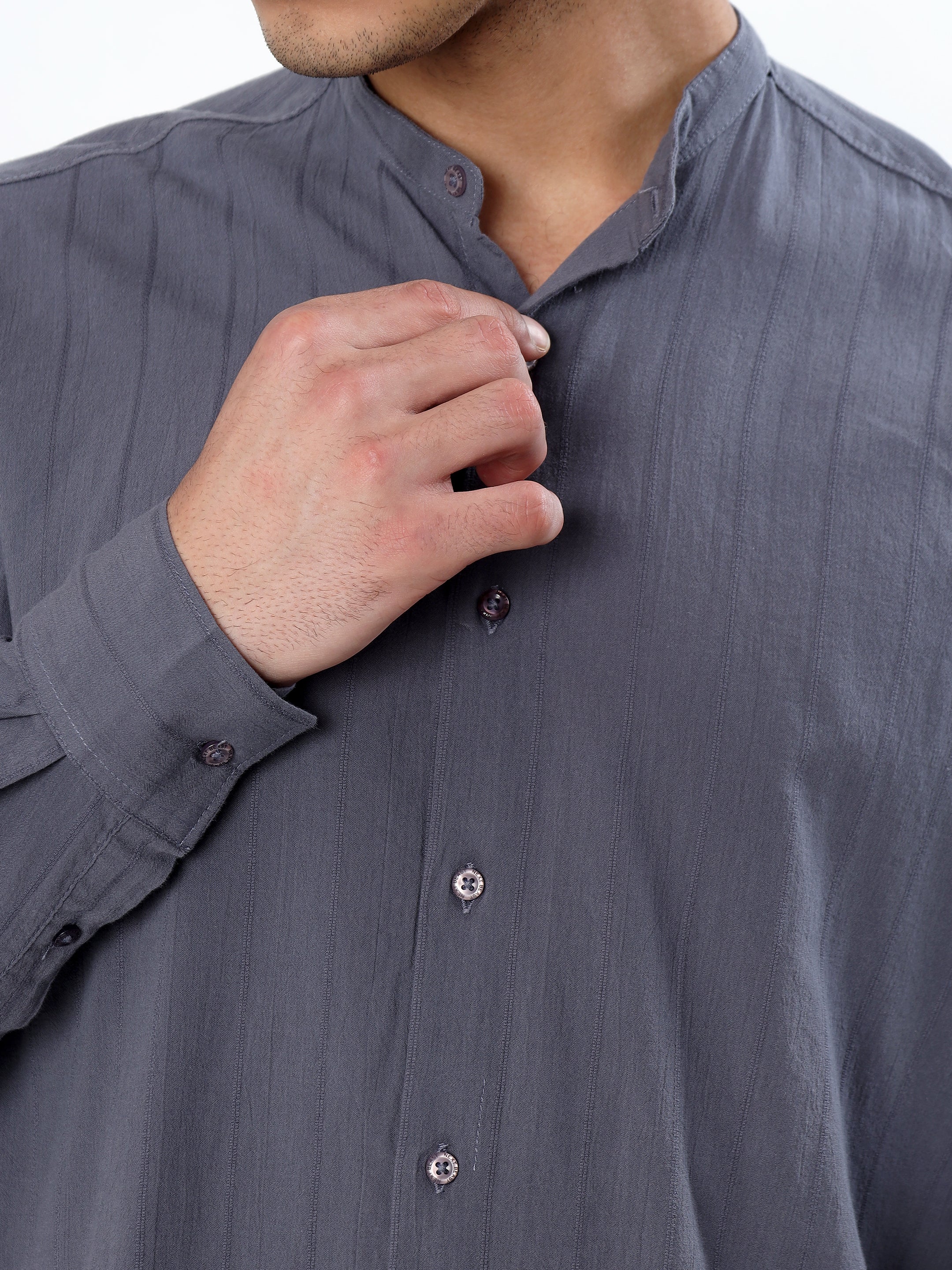 SEERSUCKER MANDARIN COLLAR GREY