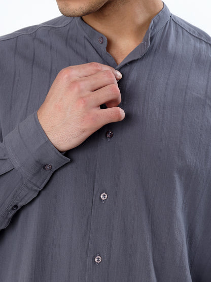 SEERSUCKER MANDARIN COLLAR GREY SHIRT