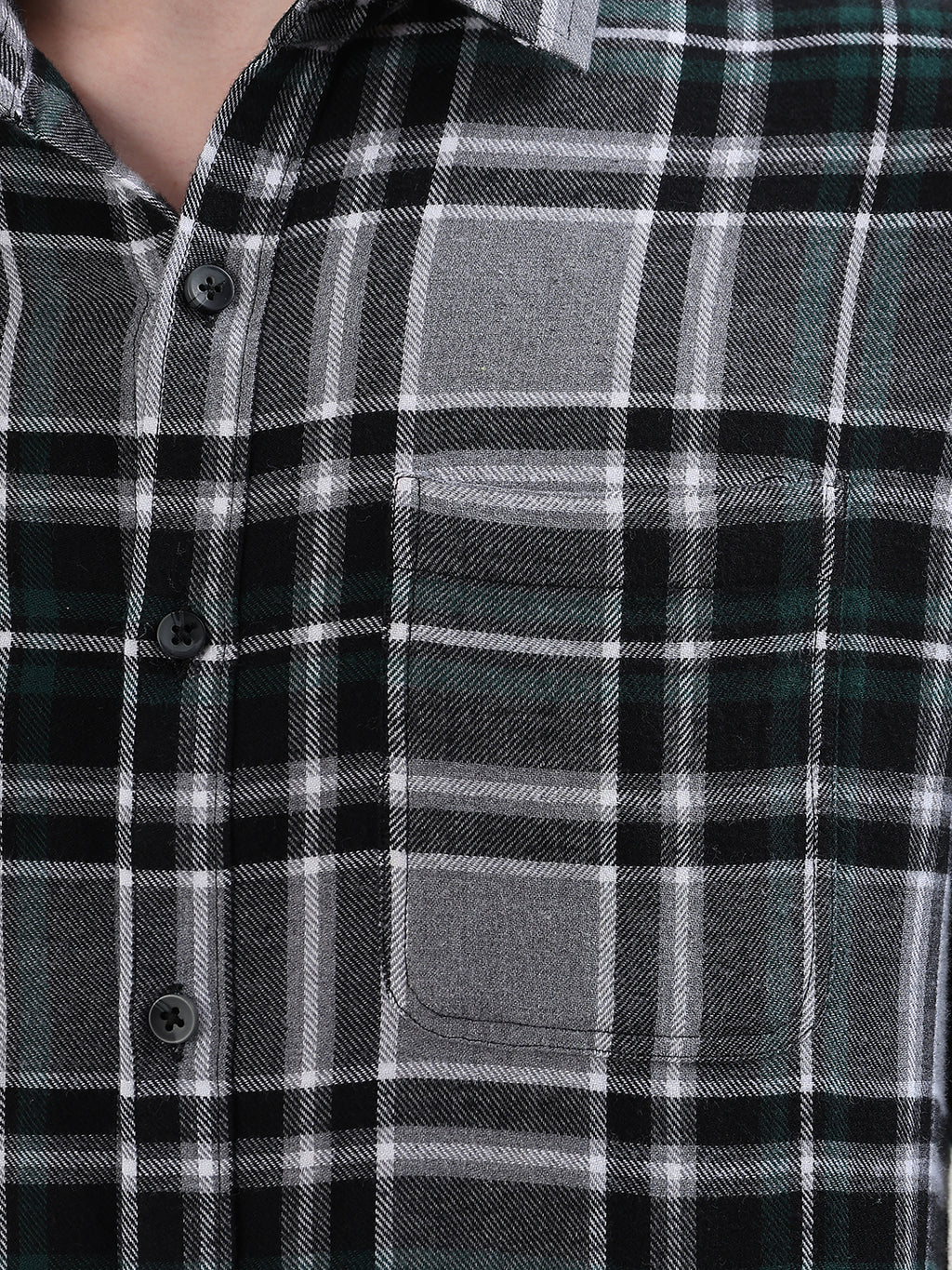 CHARCOAL GREY, GREEN & BLACK PLAID