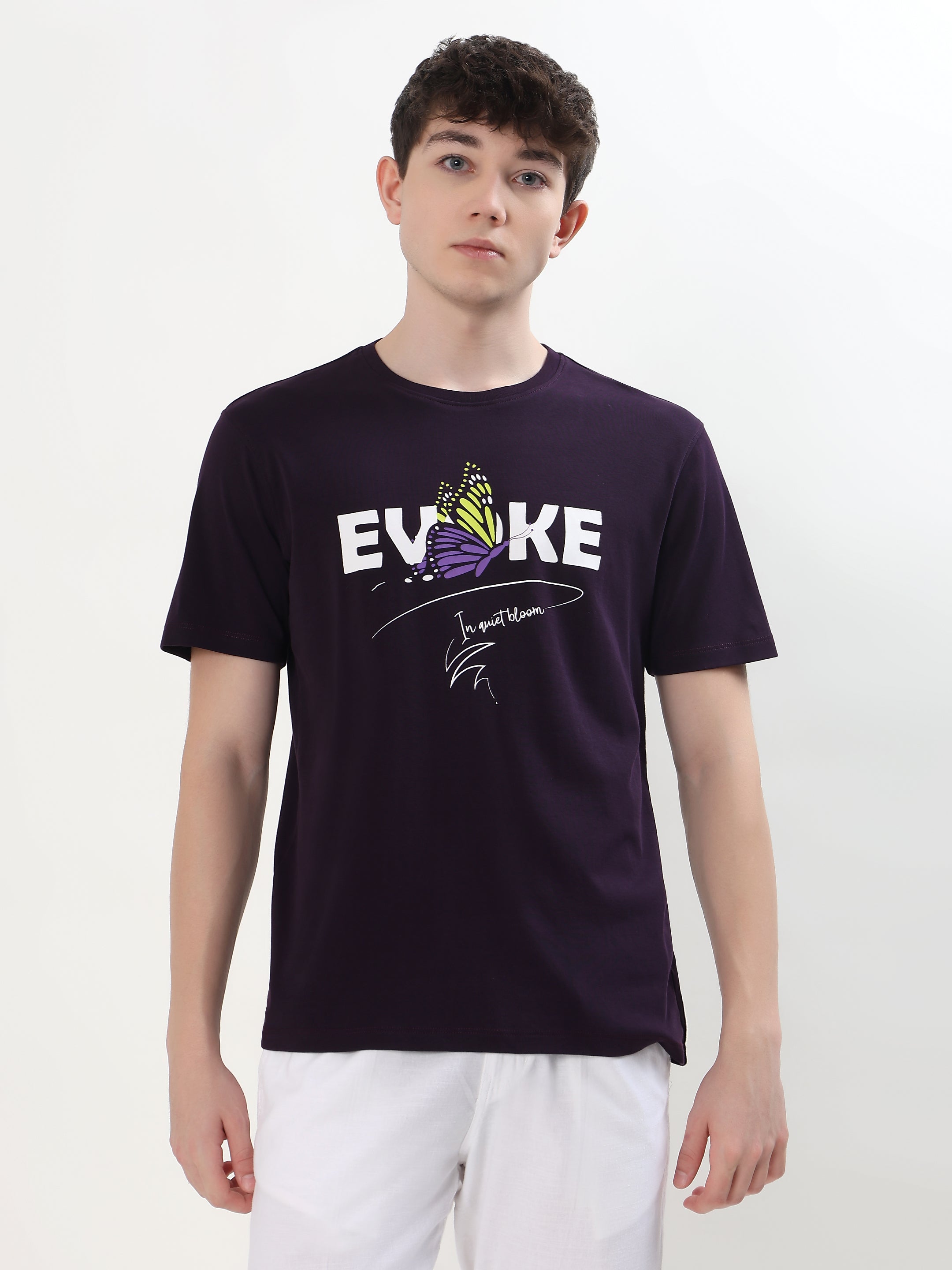 DEEP PURPLE EVOKE BUTTERFLY GRAPHIC T-SHIRT