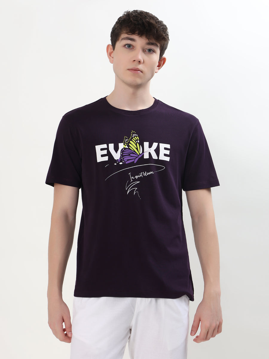 DEEP PURPLE EVOKE BUTTERFLY GRAPHIC T-SHIRT