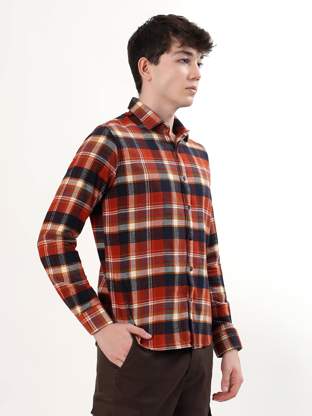 RUST ORANGE & NAVY BLUE PLAID CHECK