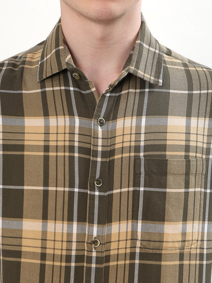 OLIVE & BEIGE PLAID CHECK FULL SLEEVE SHIRT