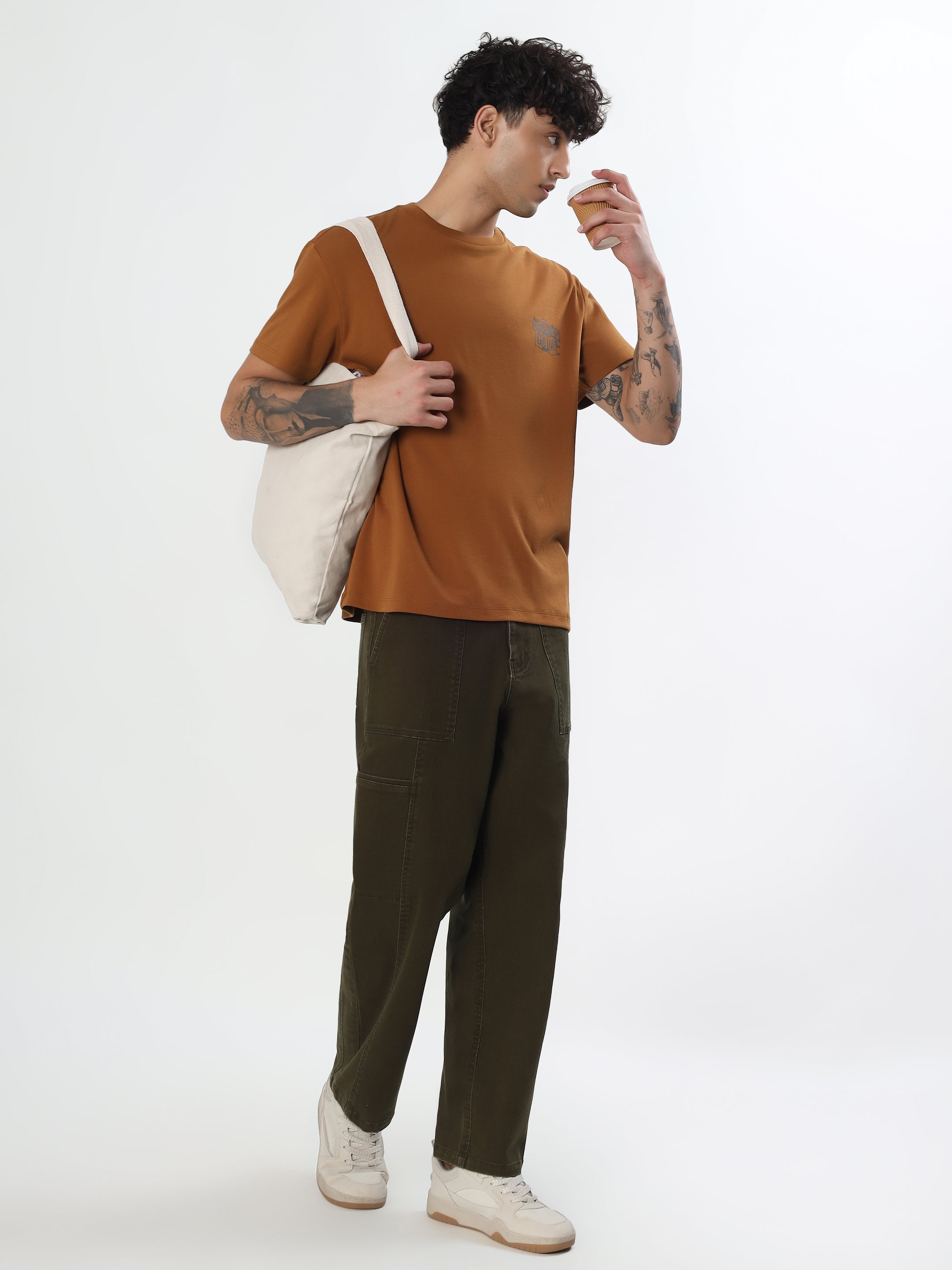 MEN'S OLIVE GREEN LOOSE BAGGY FIT