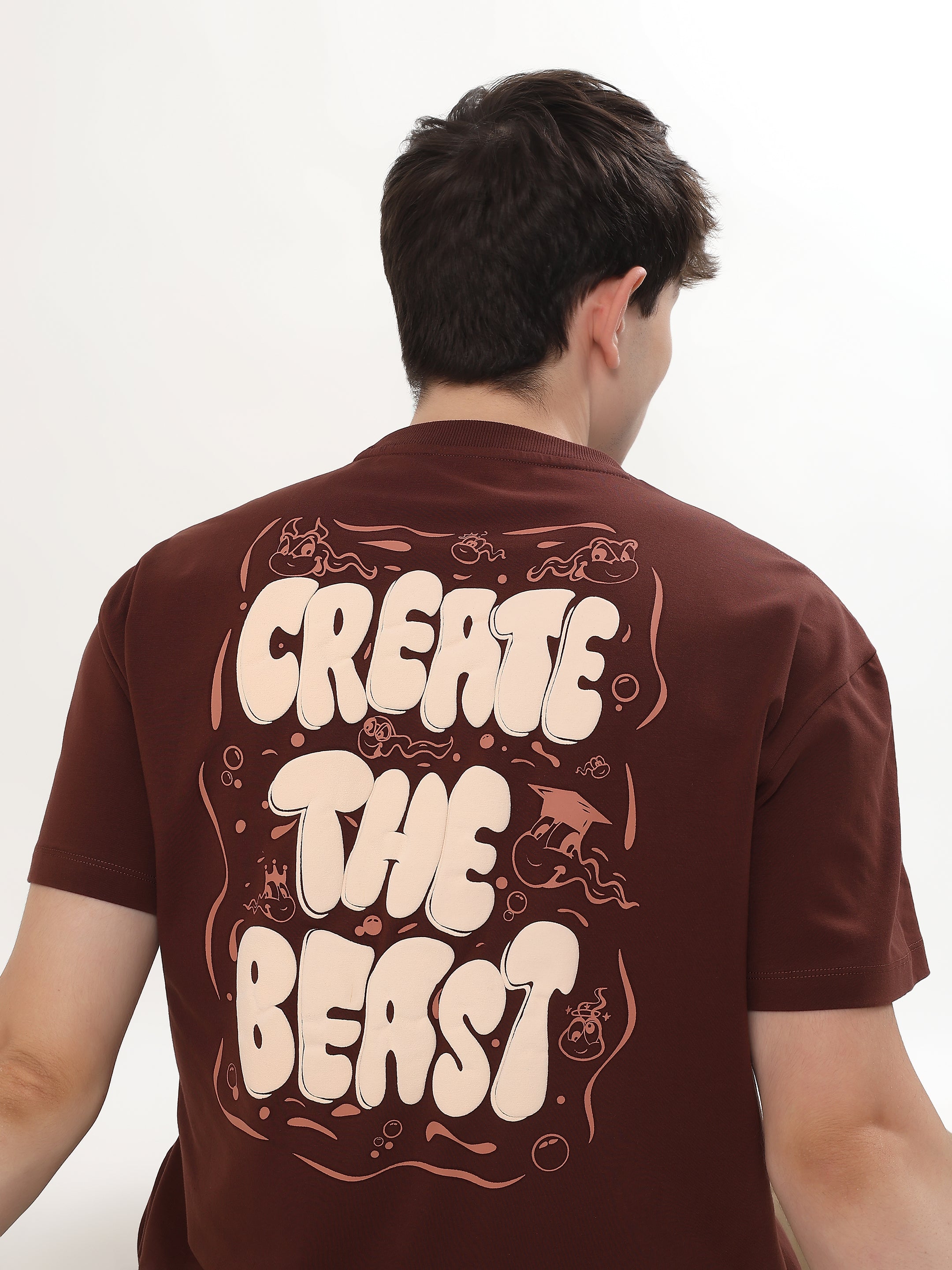 "CREATE THE BEAST" GRAPHIC PRINTED OVERSIZED T-SHIRT