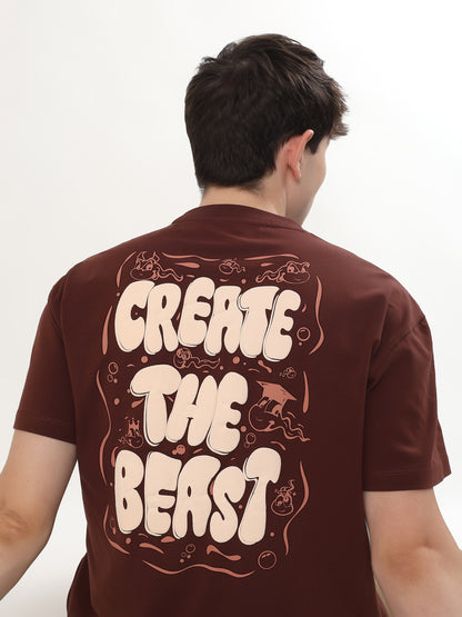 "CREATE THE BEAST" GRAPHIC PRINTED OVERSIZED T-SHIRT