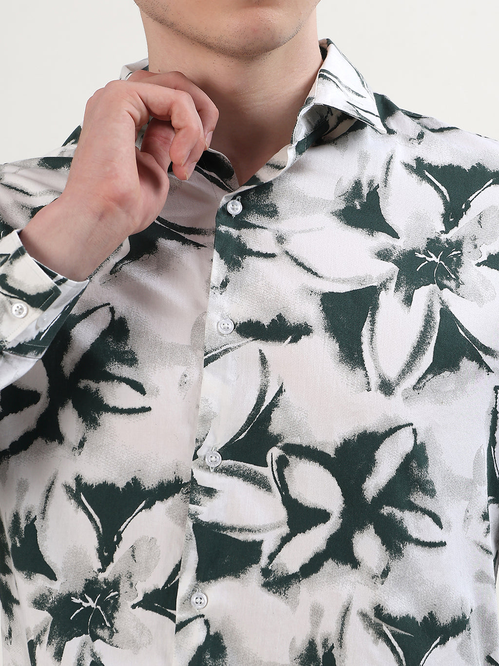 WHITE & FOREST GREEN FLORAL PRINT