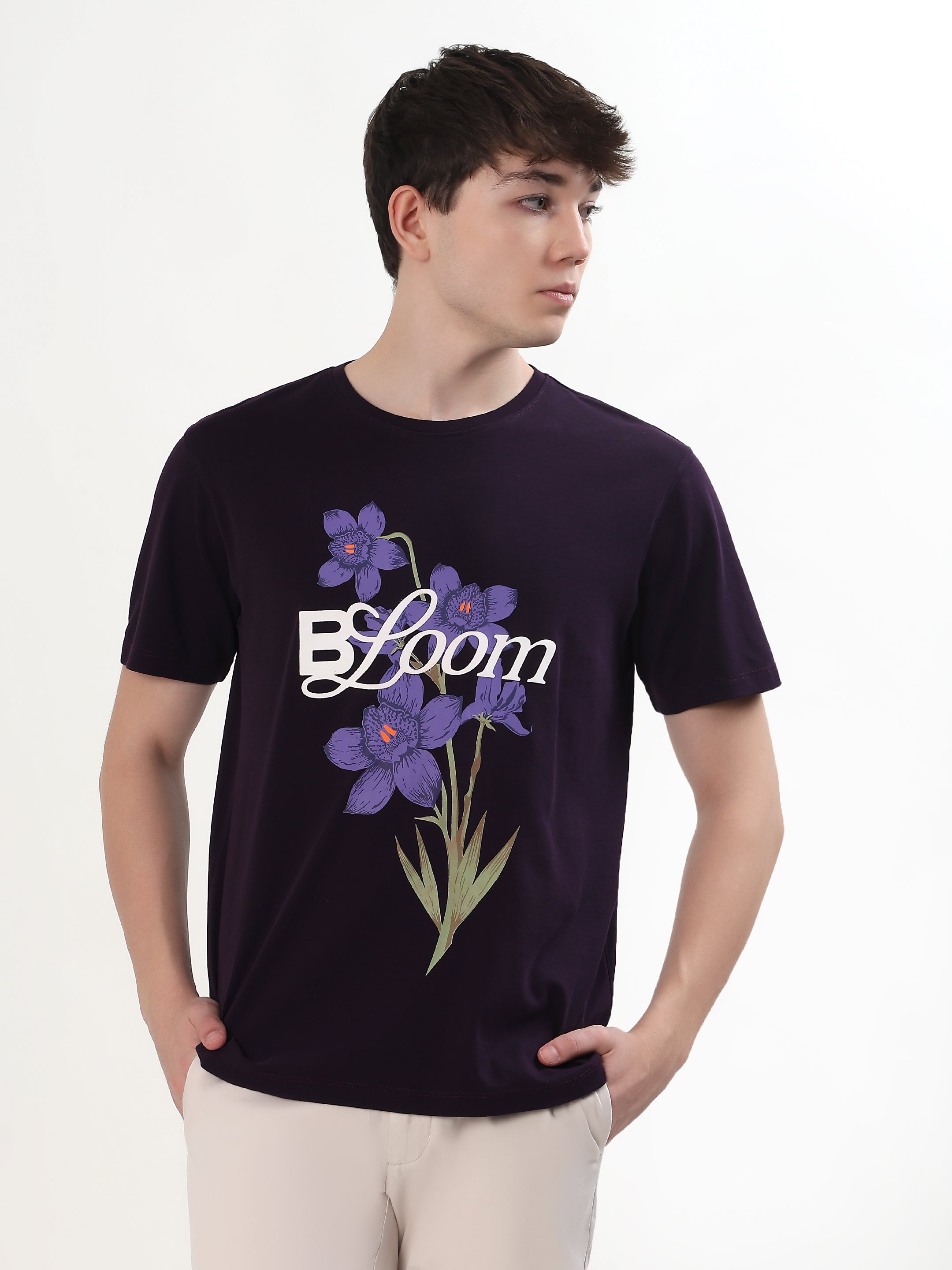 DEEP PURPLE BLOOM FLORAL GRAPHIC T-SHIRT