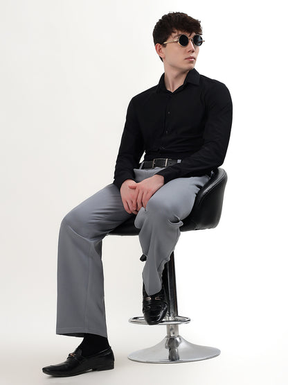 JET BLACK PREMIUM STRETCH KNIT / NYLON-SPANDEX BLEND FULL SLEEVE SLIM FIT SHIRT
