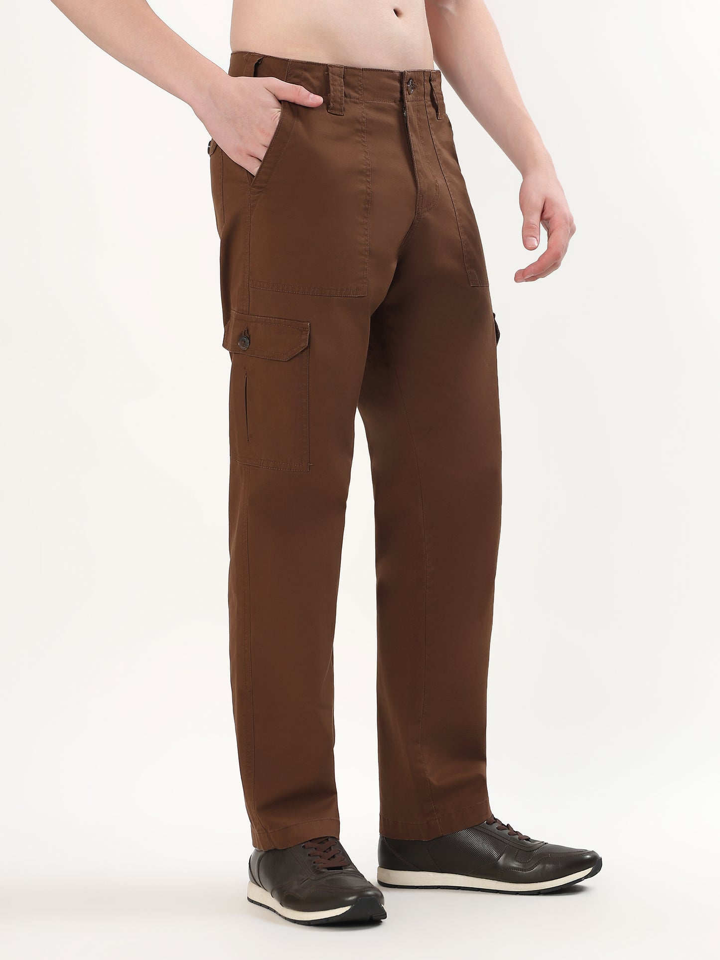 DARK BROWN PATCH-POCKET UTILITY CARGO PANTS