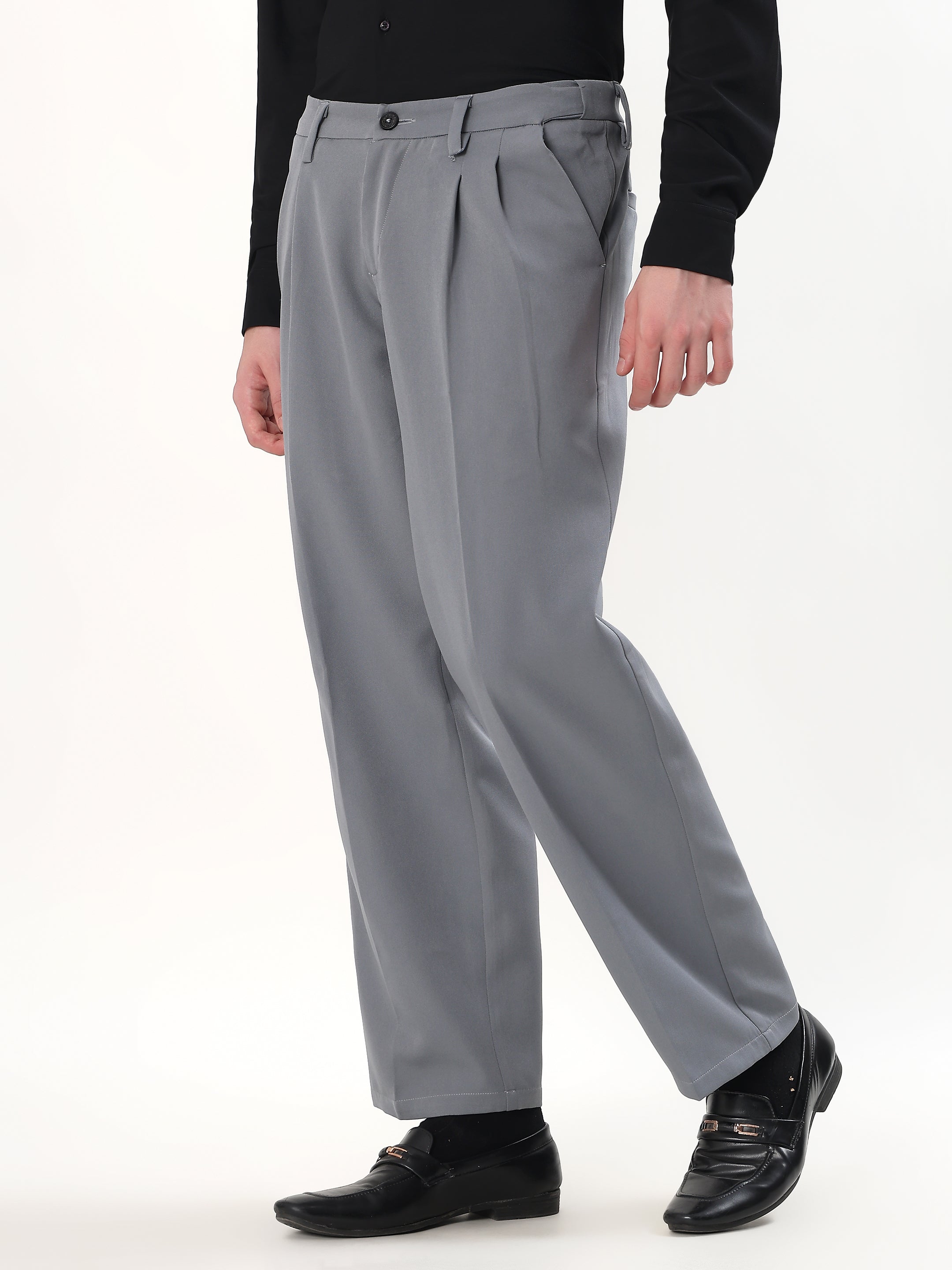 MEN'S GREY PLEATED RELAXED FIT
