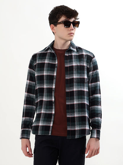 FOREST GREEN & BLACK CHECKED FULL SLEEVE SHIRT