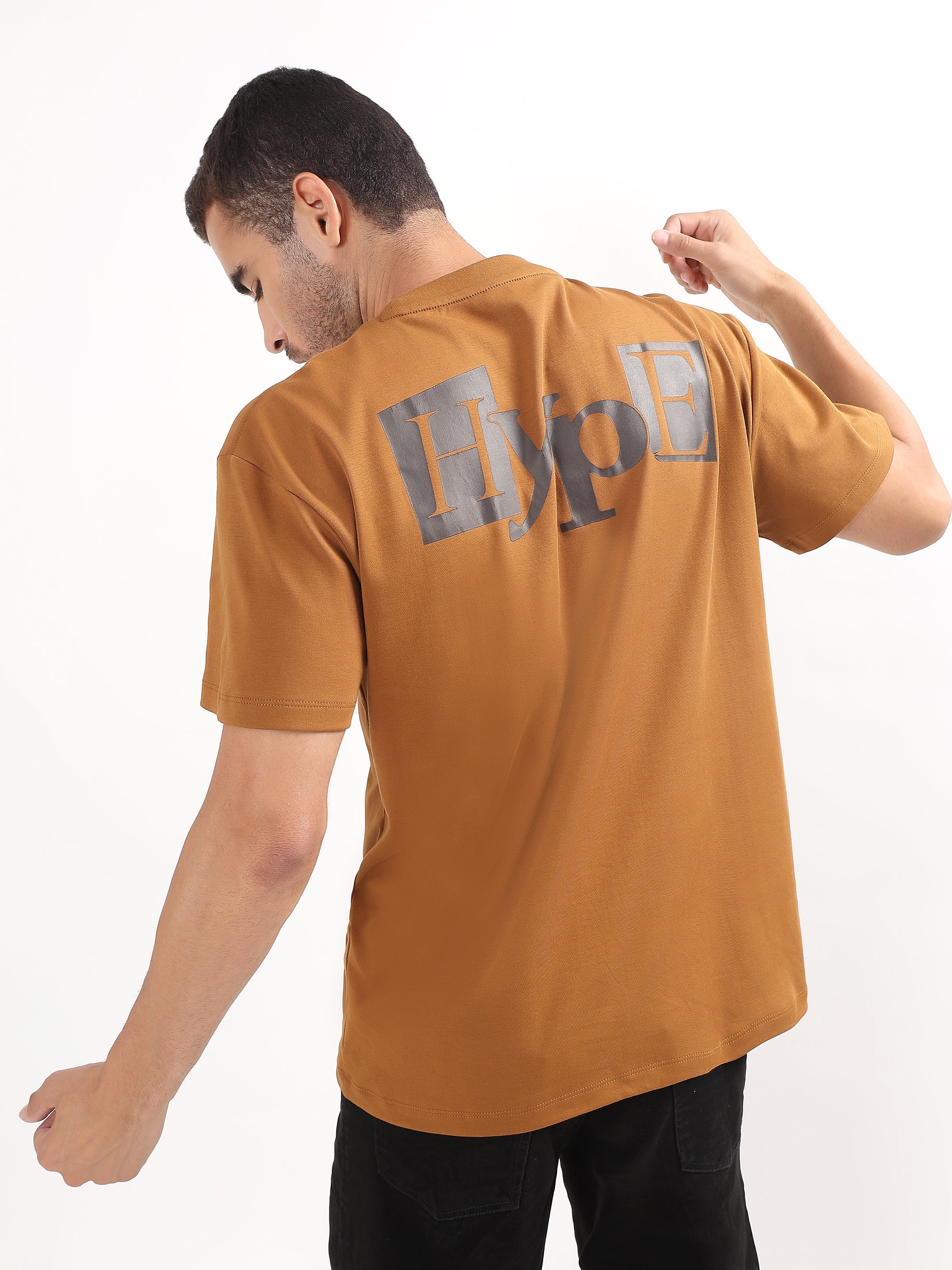 MUSTARD BROWN OVERSIZED PRINTED T-SHIRT