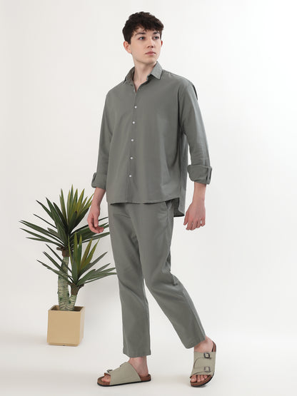 PREMIUM SAGE GREEN SOLID FULL SLEEVE LINEN SHIRT