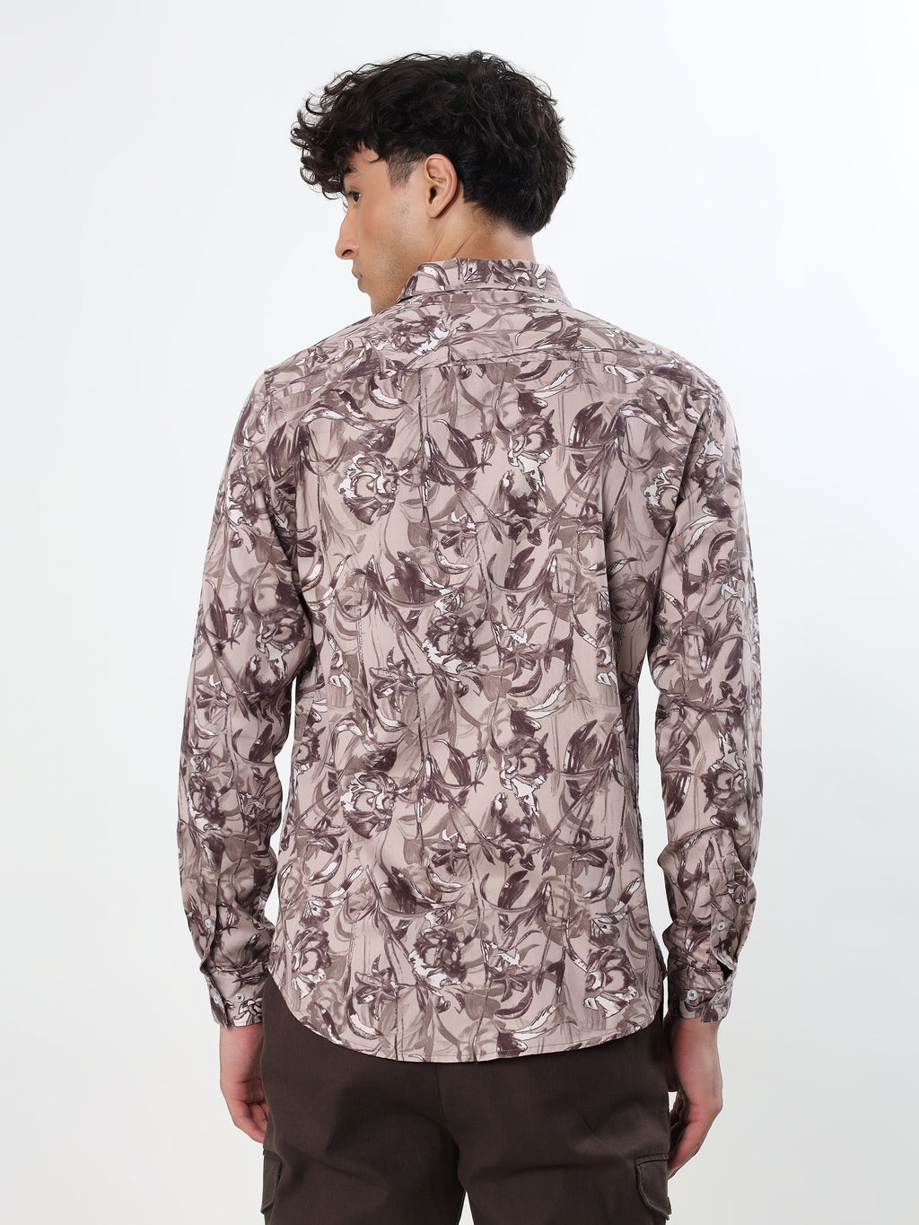 BEIGE AND BROWN ABSTRACT FLORAL SWIRL