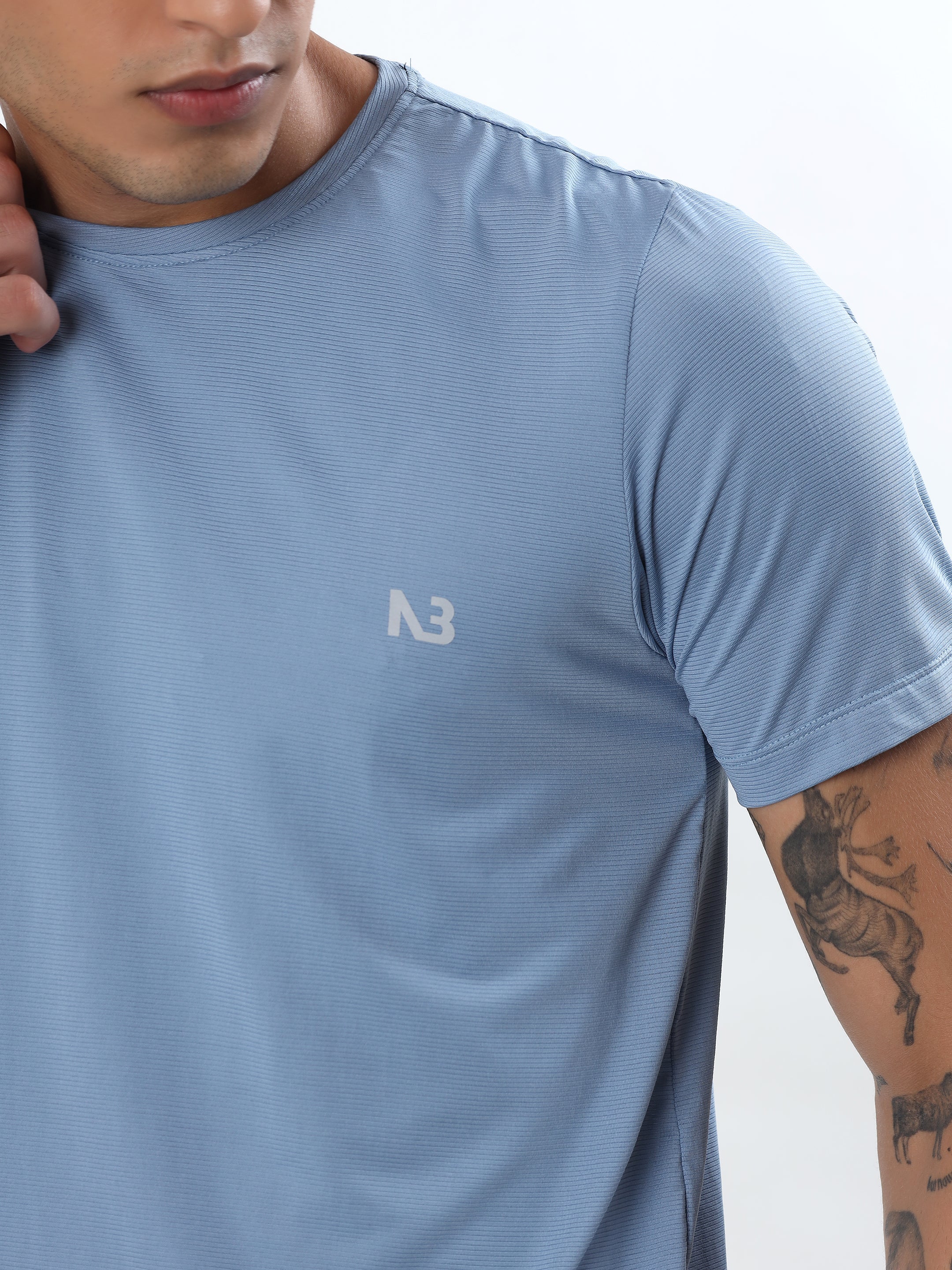SKY BLUE SOLID ACTIVEWEAR T-SHIRT