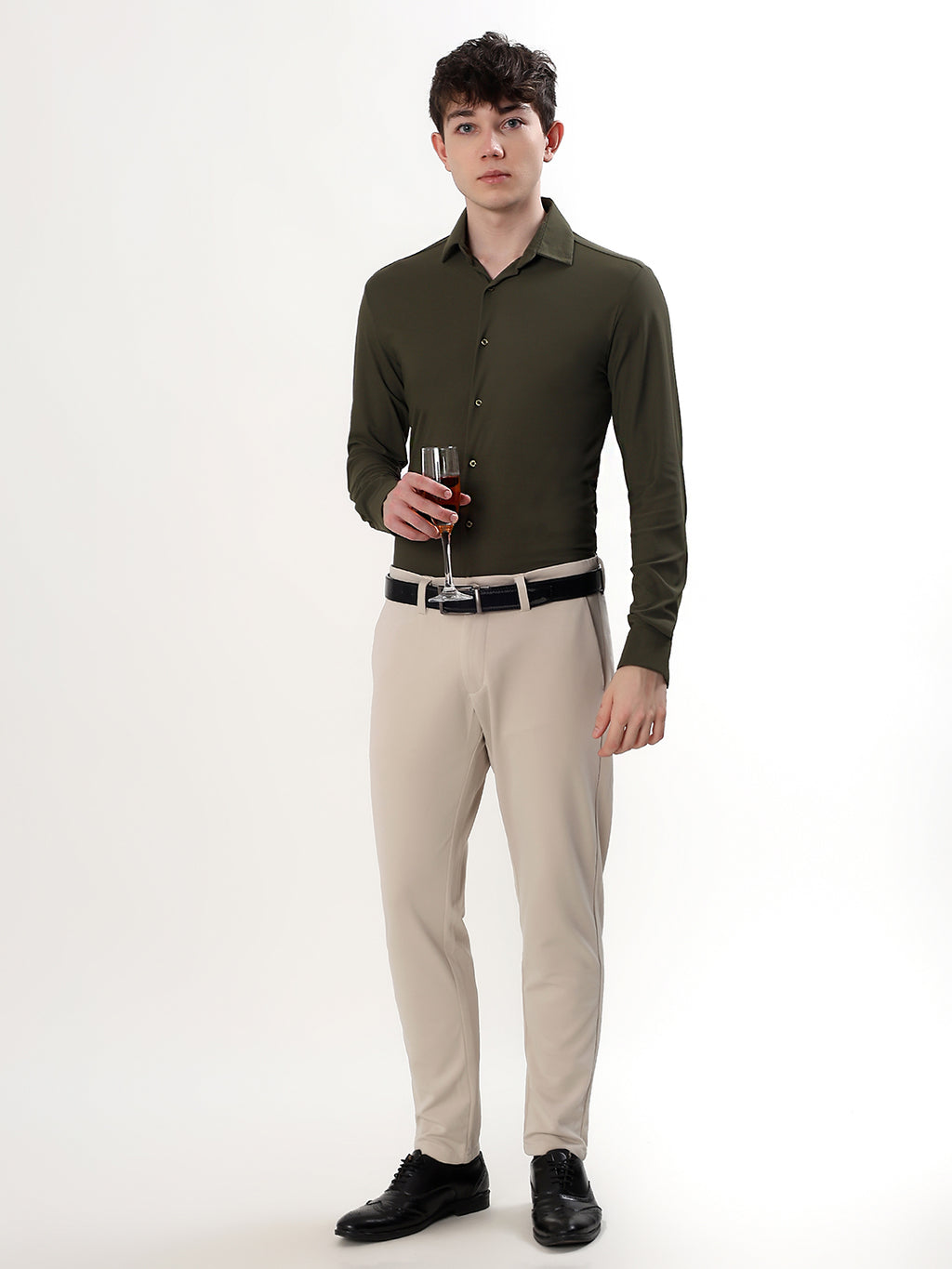 OLIVE GREEN STRETCH KNIT/NYLON-SPANDEX BLEND