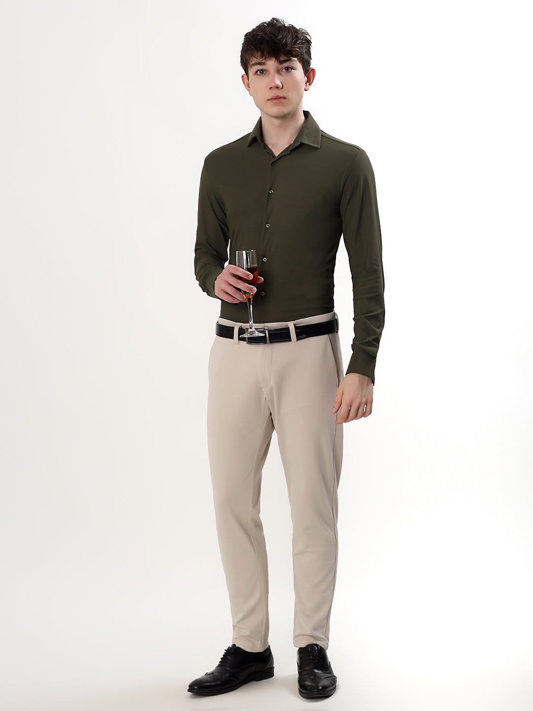OLIVE GREEN STRETCH KNIT/NYLON-SPANDEX BLEND
