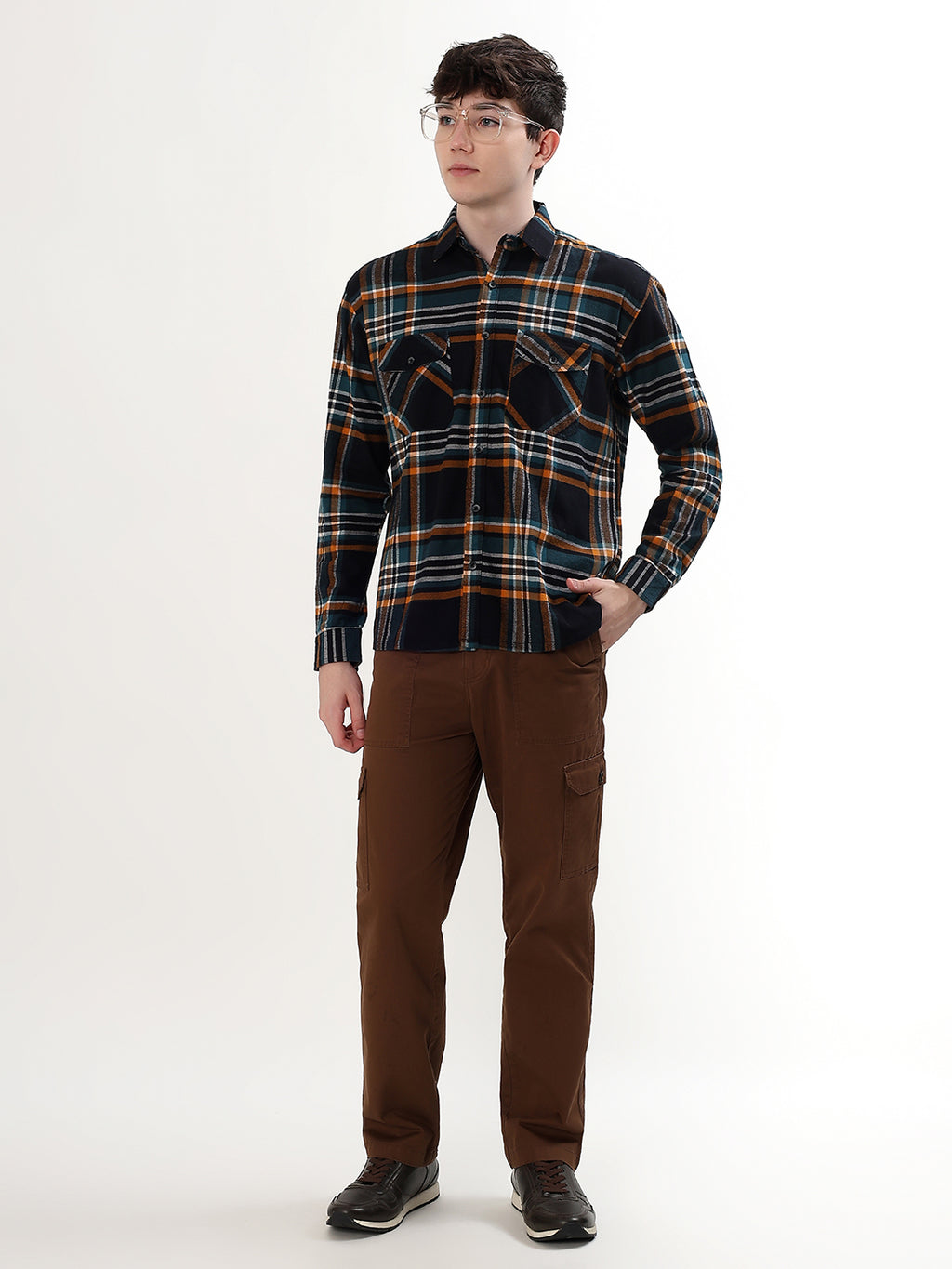 BLACK, TEAL & RUST PLAID CHECK