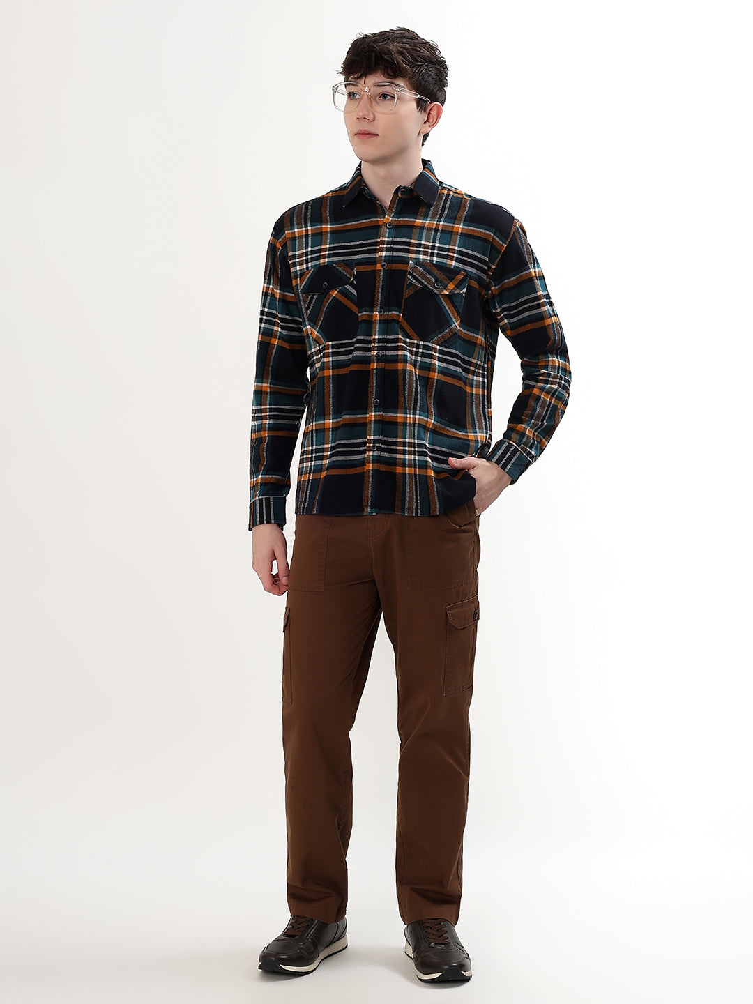 BLACK, TEAL & RUST PLAID CHECK