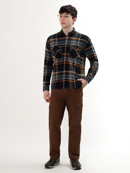 BLACK, TEAL & RUST PLAID CHECK FULL SLEEVE SHIRT