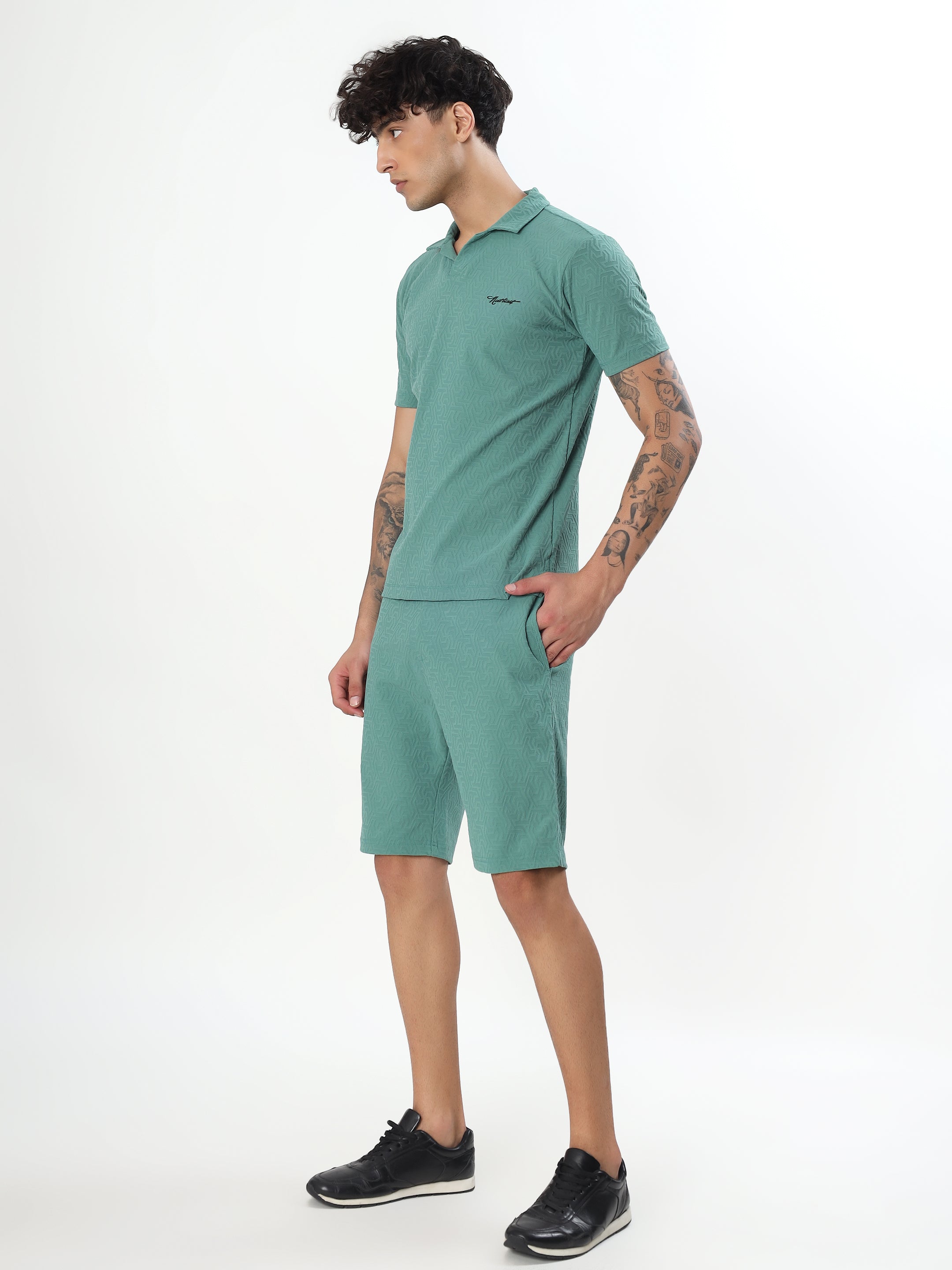 SAGE GREEN JACQUARD POLO CO-ORD SET