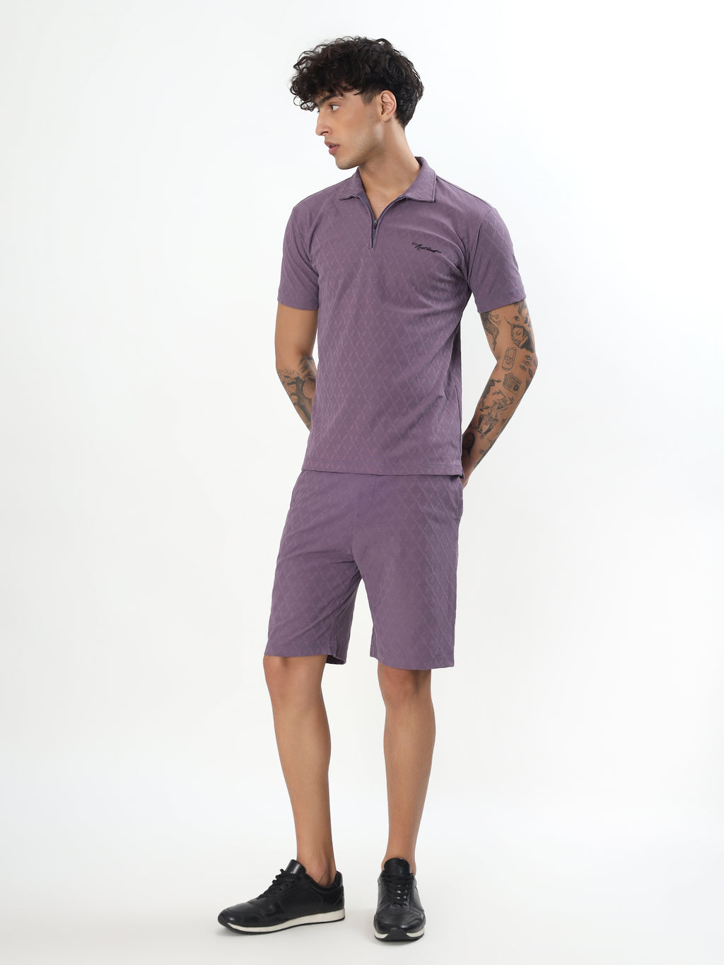DUSTY MAUVE JACQUARD POLO CO-ORD SET