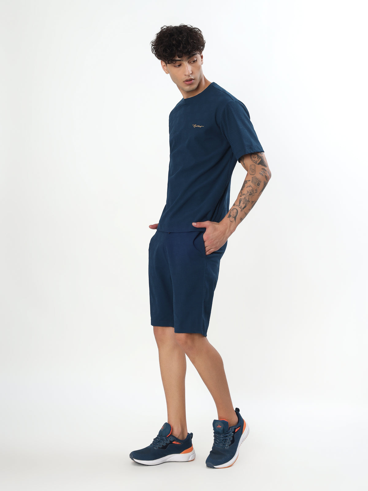 NAVY BLUE JACQUARD TEXTURED CO-ORD SET