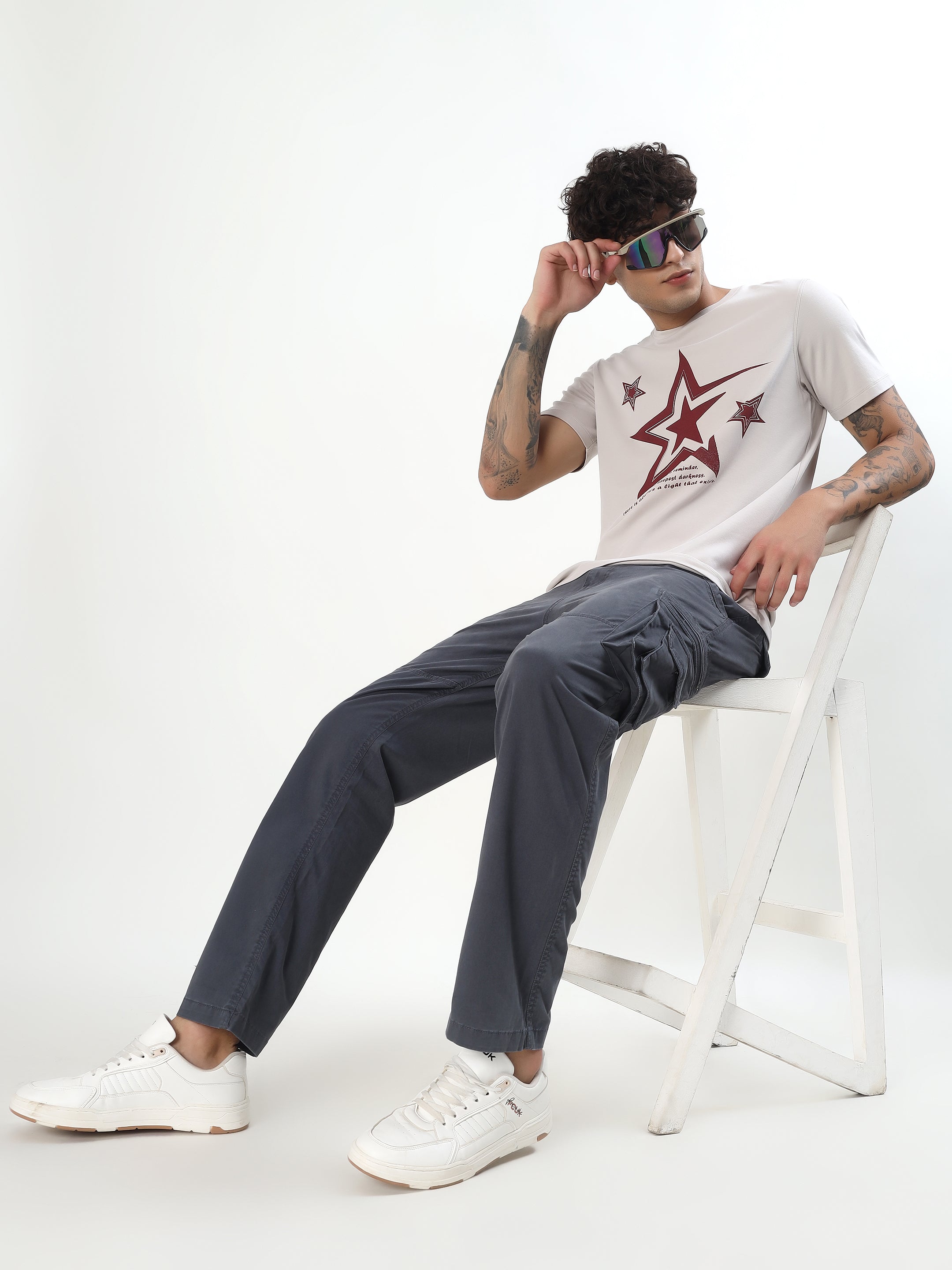 MEN DARK GREY MULTI-POCKET CARGO PANTS