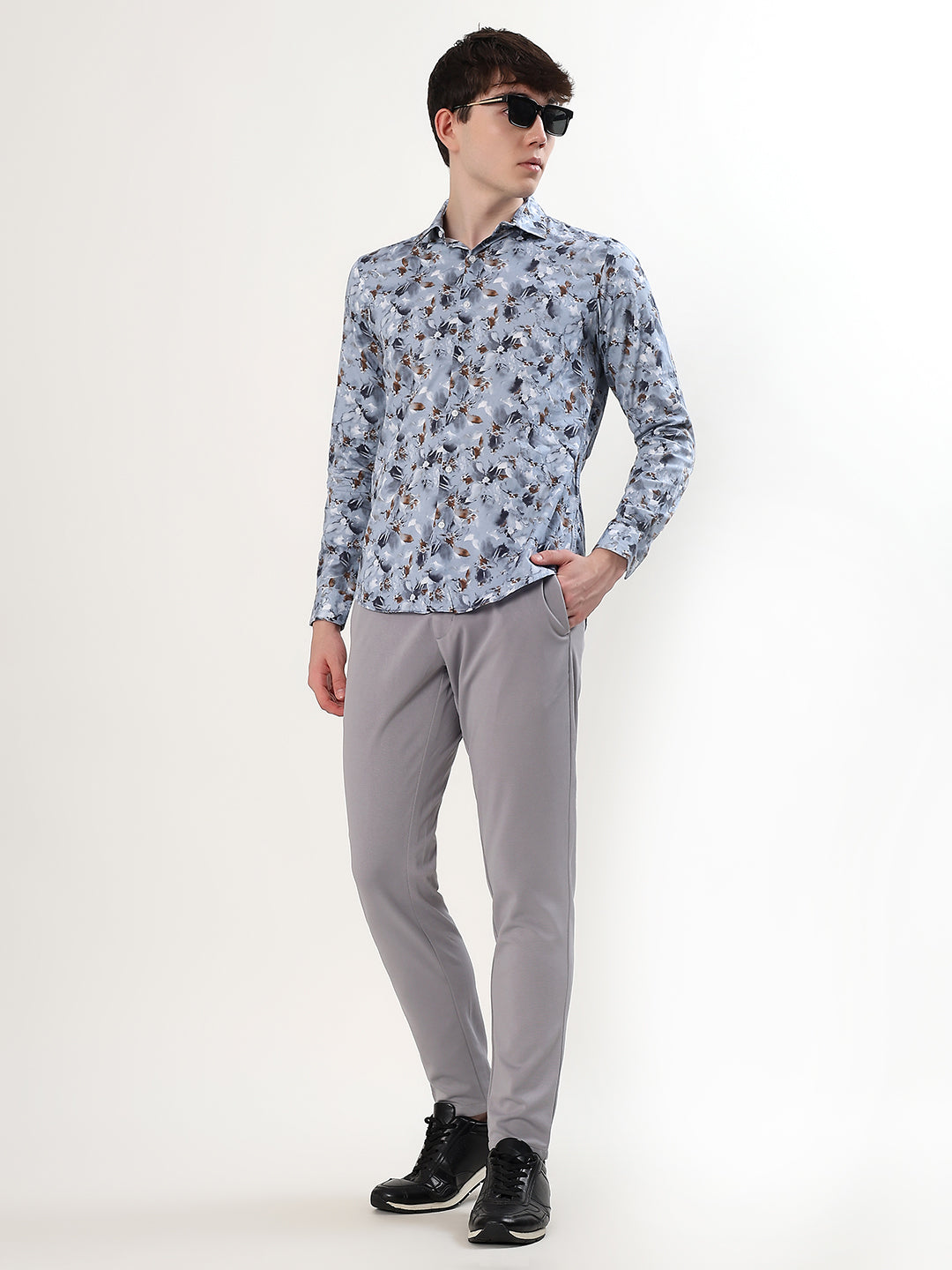 BLUE ABSTRACT FLORAL CASUAL SHIRT